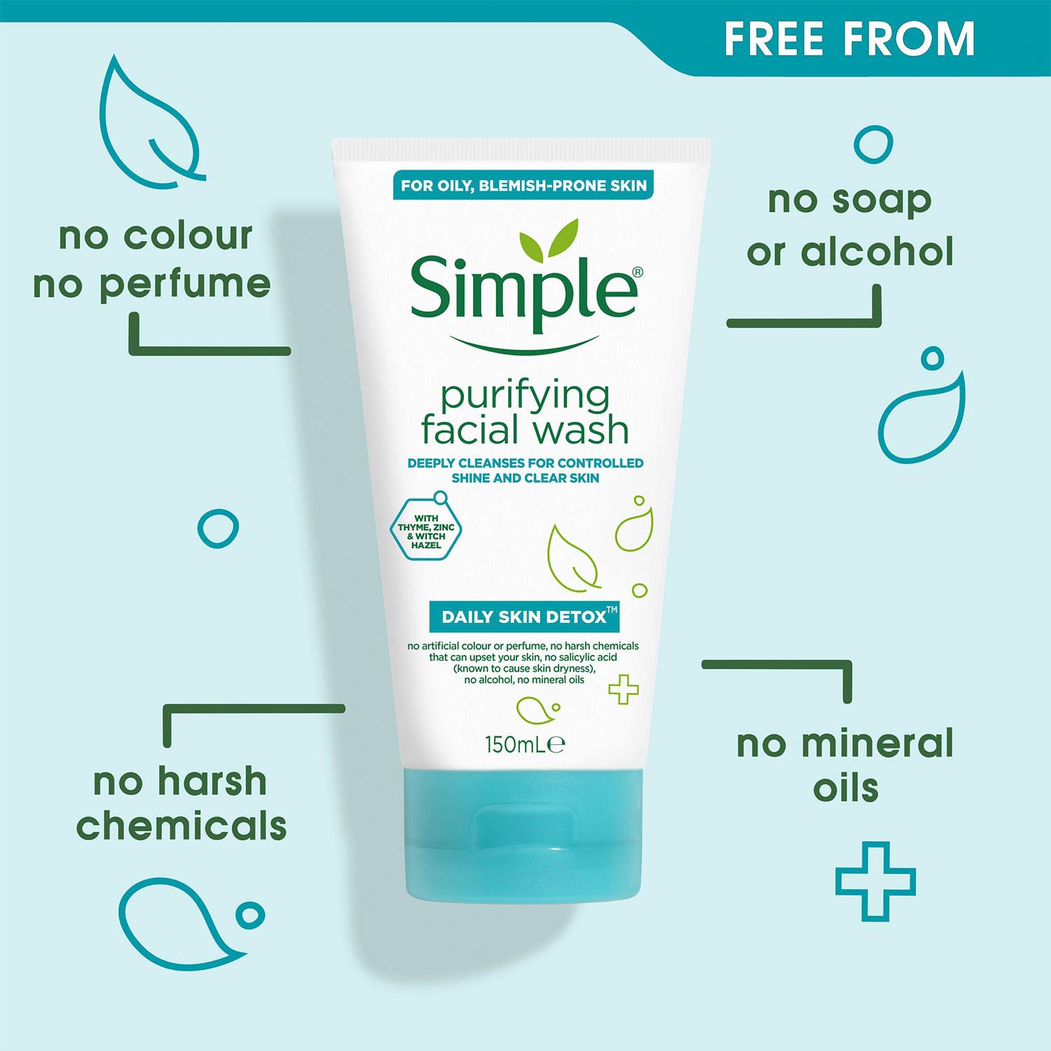 2x150ml Simple Kind to Skin Moisturising/Purifying FacialWash for Sensitive Skin - Picture 15 of 36