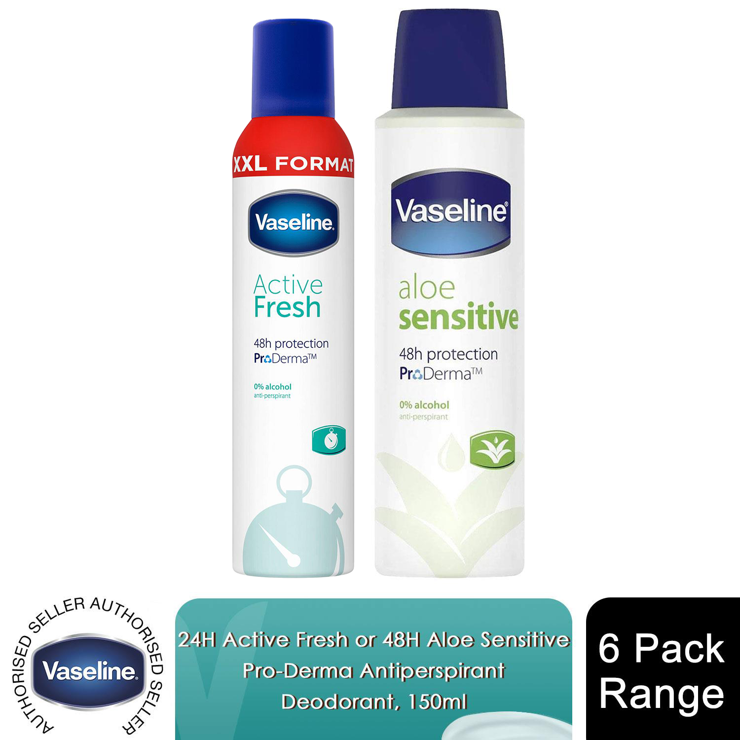 Vaseline ProDerma Antiperspirant Spray 250ml 48Hr Protection Sensitive Skin, 6PK