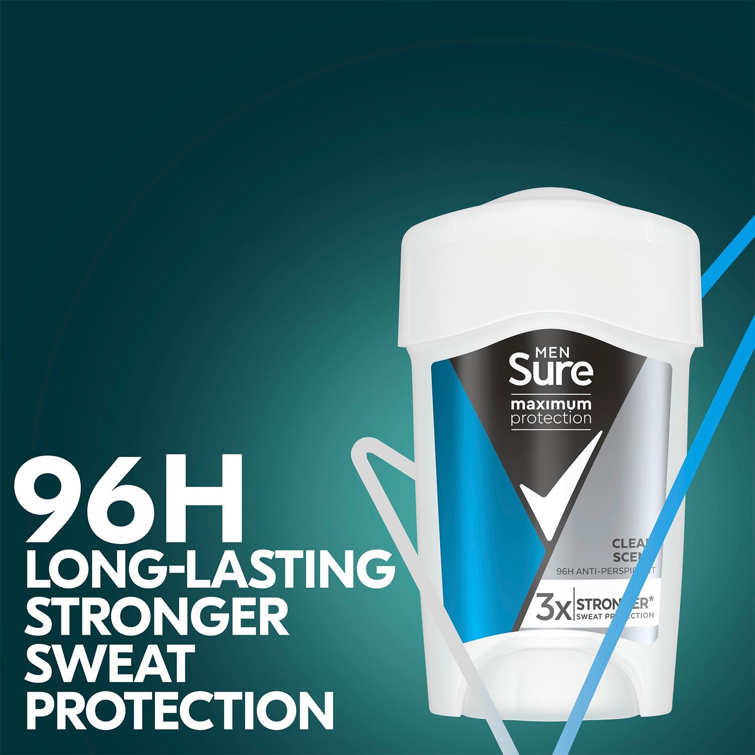 Sure Men Clean Scent or Sports Active Anti-Perspirant Cream Stick, 3 Pack, 45ml - Picture 8 of 17
