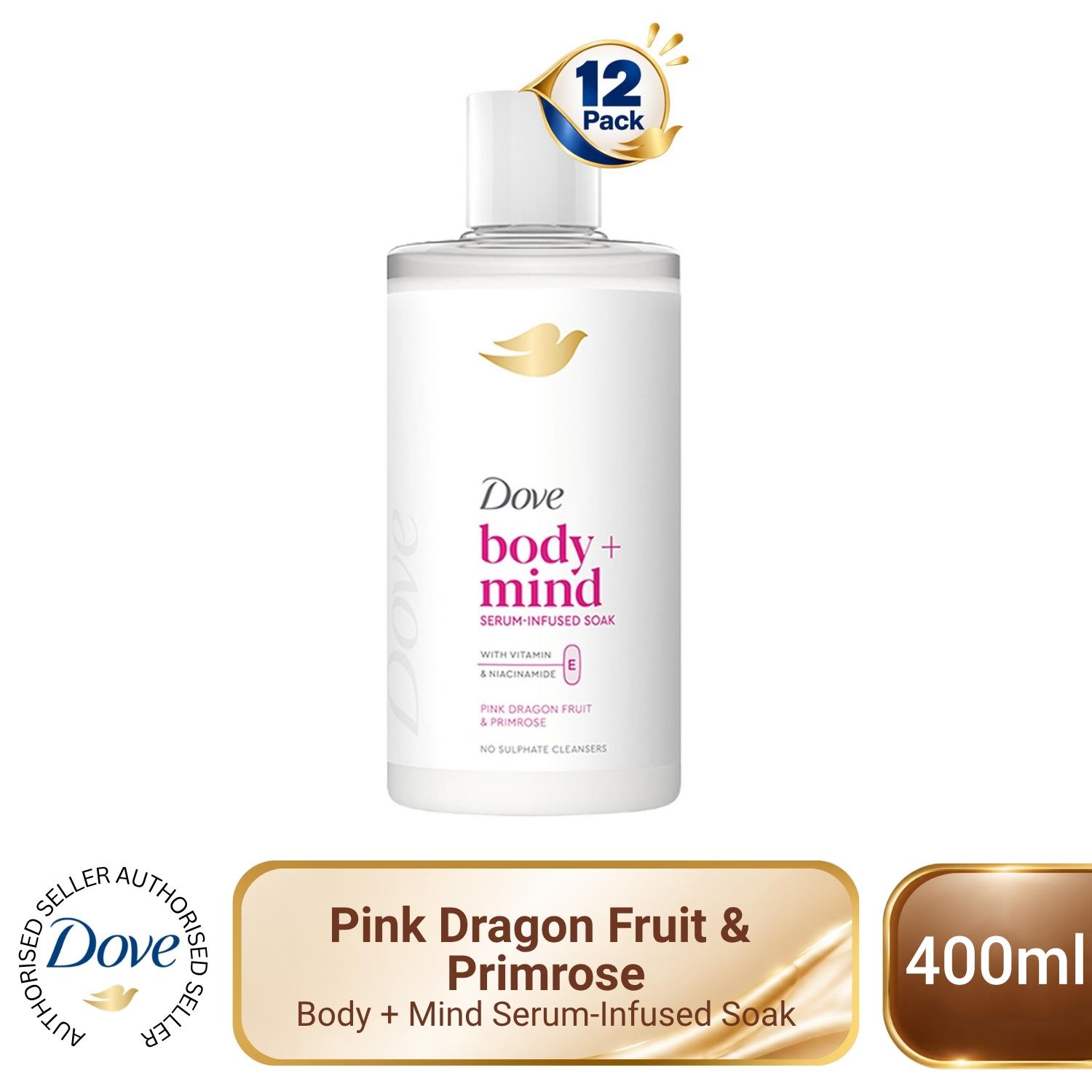 Dove Body + Mind Serum-Infused Bath Soak 400ml - Dragon Fruit & Primrose, Vegan - Image 4