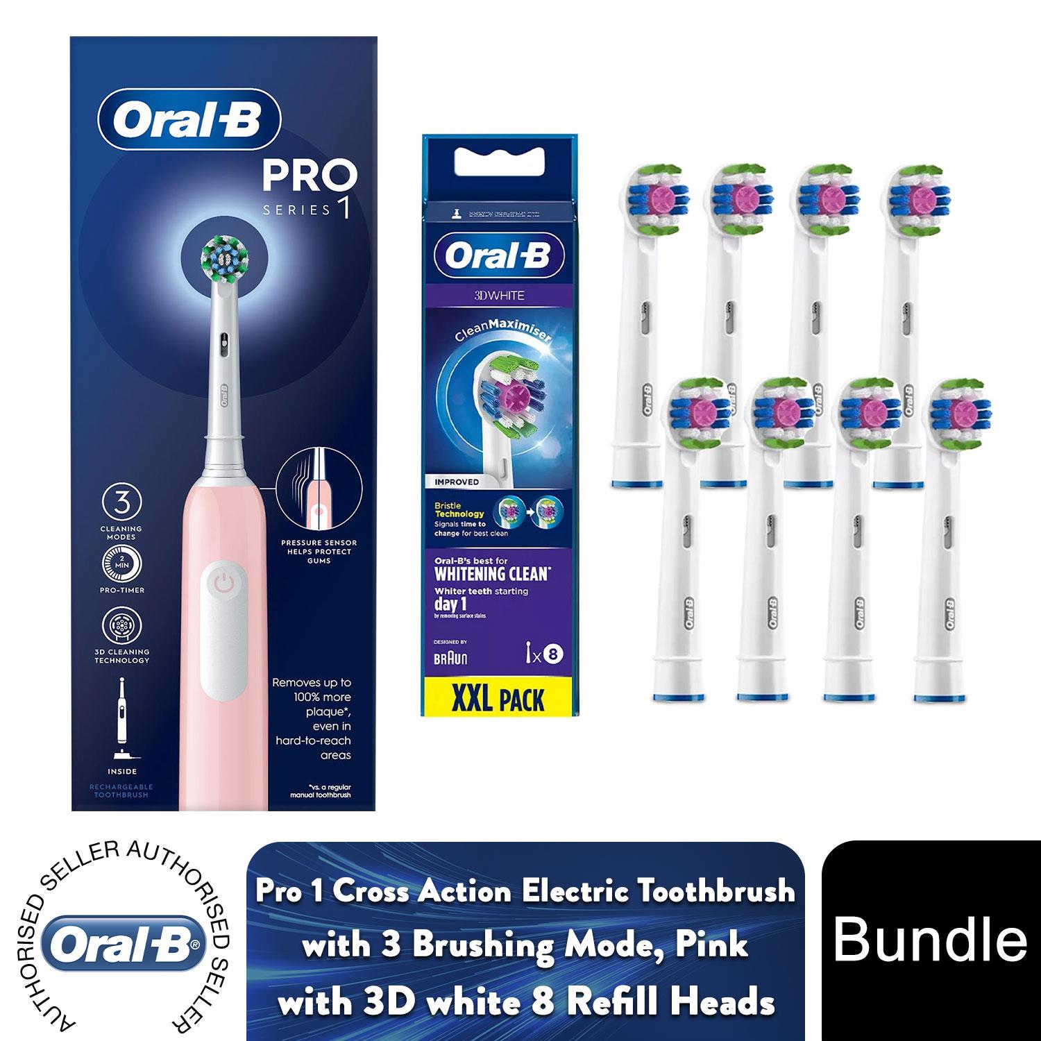 Oral-B Pro 1 Cross-Action Elektrische Zahnbürste Pink 3 Modi mit 8x Nachfüllköpfen - Bild 11 von 65