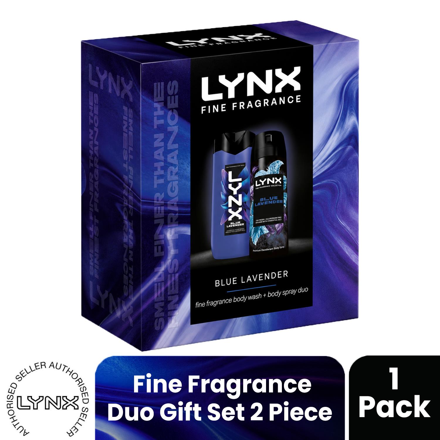LYNX Fine Fragrance Blue Lavender Gift Set 2 piece, Choose Pack Size 1,2,3 or 4