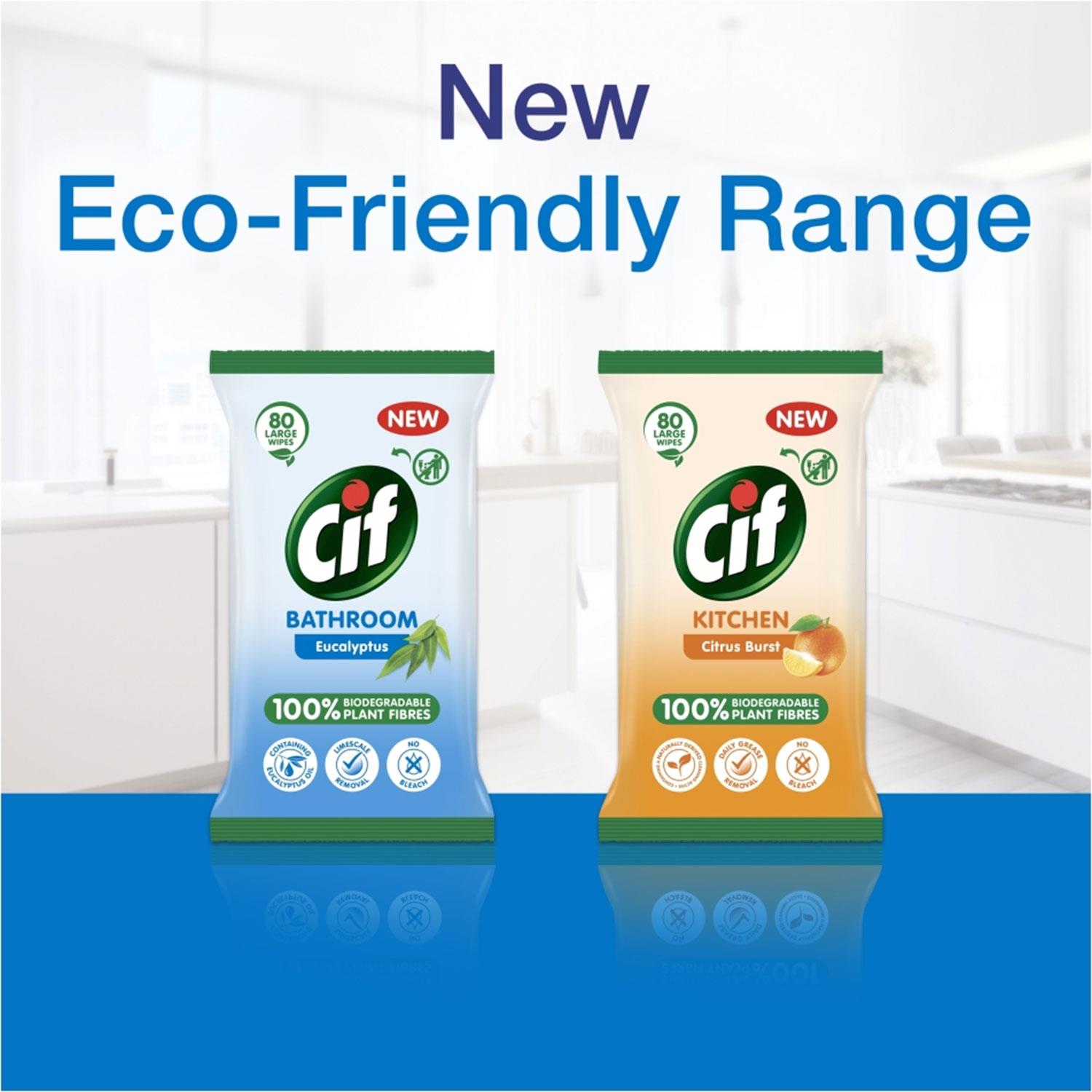 Cif Kitchen Citrus Burst 100 Percent Biodegradable Plant Fibres Wipes 80 Large Wipes 1 Pack