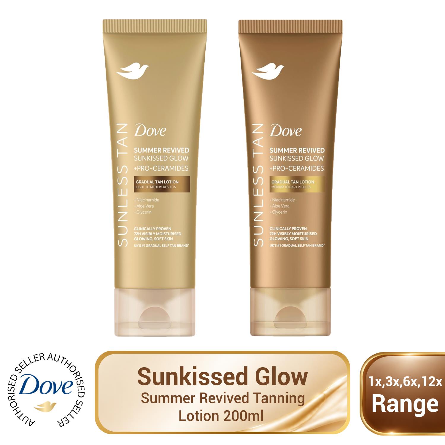 Dove Summer Revived Tanning Lotion 200ml - 1/3/6/12 Pack, For Sunkissed Glow