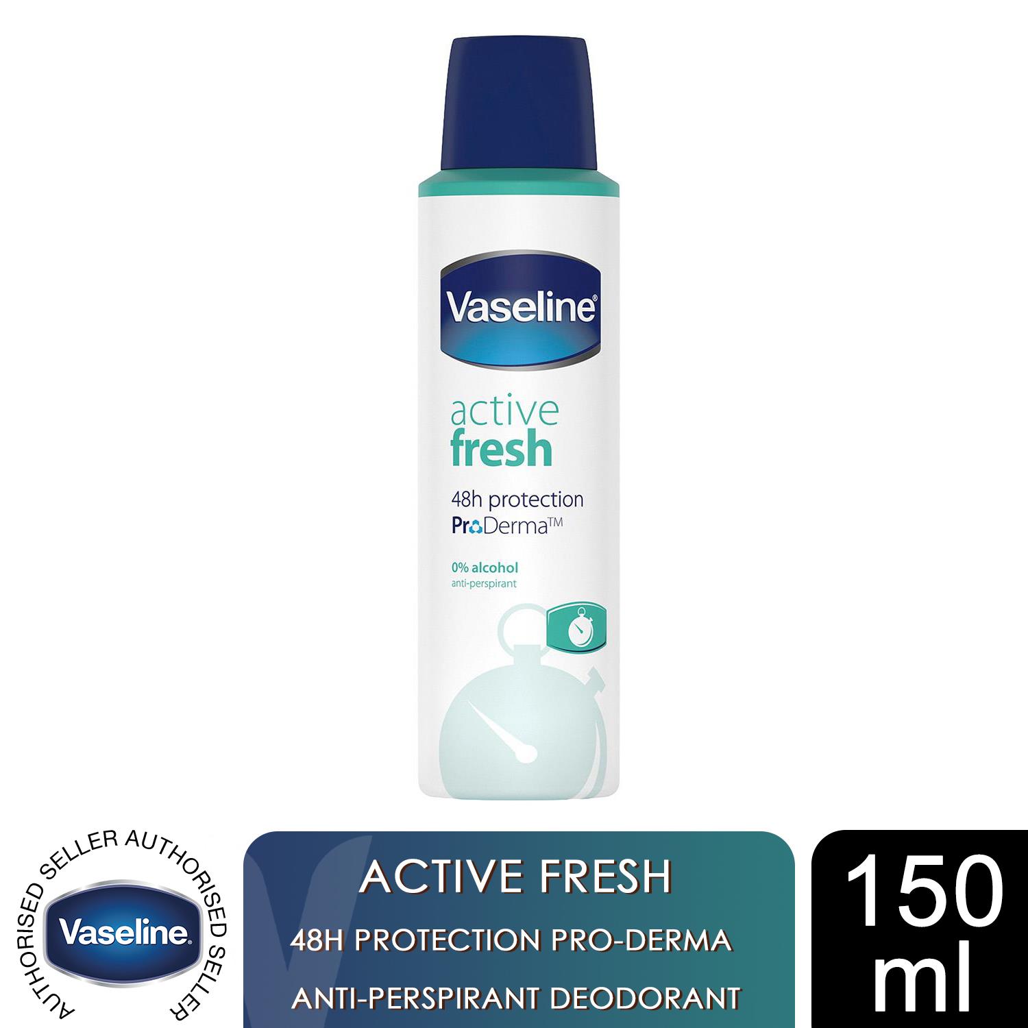 Vaseline ProDerma Antiperspirant Deodorant Active Fresh 150ml 48H Protection,1PK