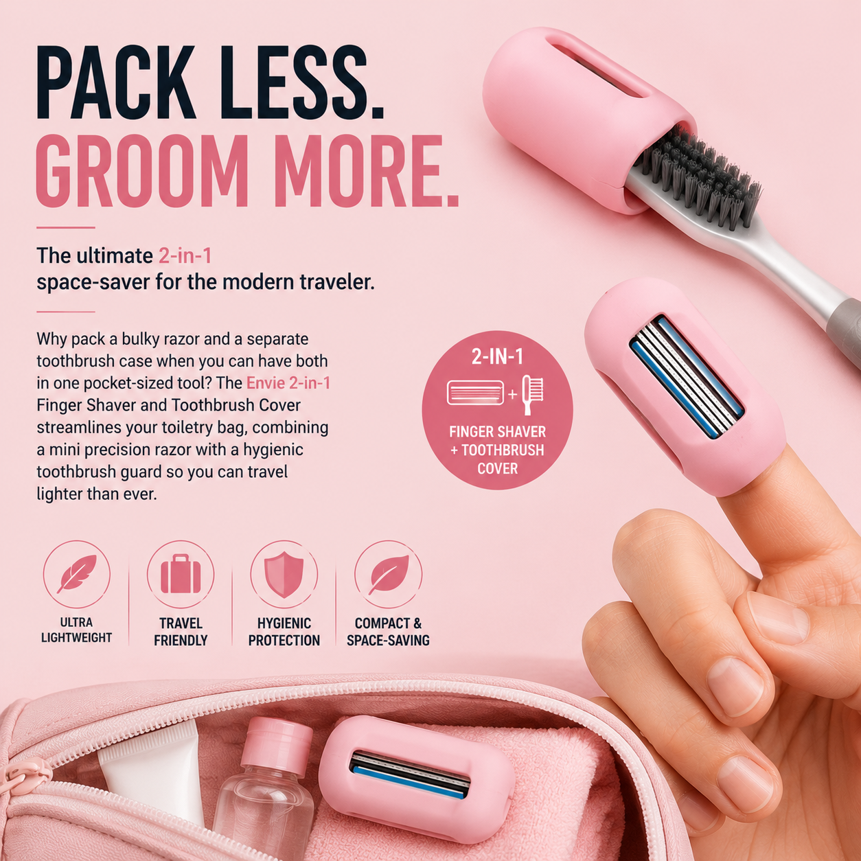 Envie 2-in-1 Travel Finger Razor Mini Shaver & Portable Toothbrush Cover - Produktbild 1