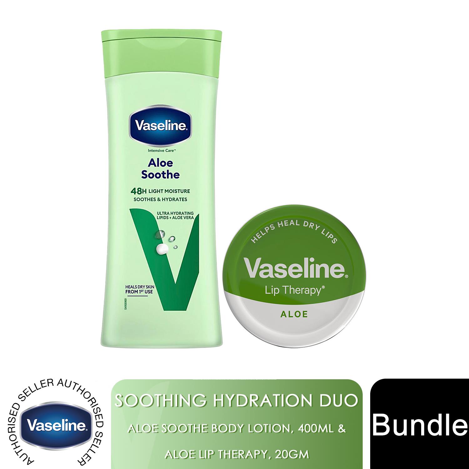 Vaseline Soothing Hydration Duo Aloe Body Lotion 400ml&Aloe Lip Therapy 20g Set