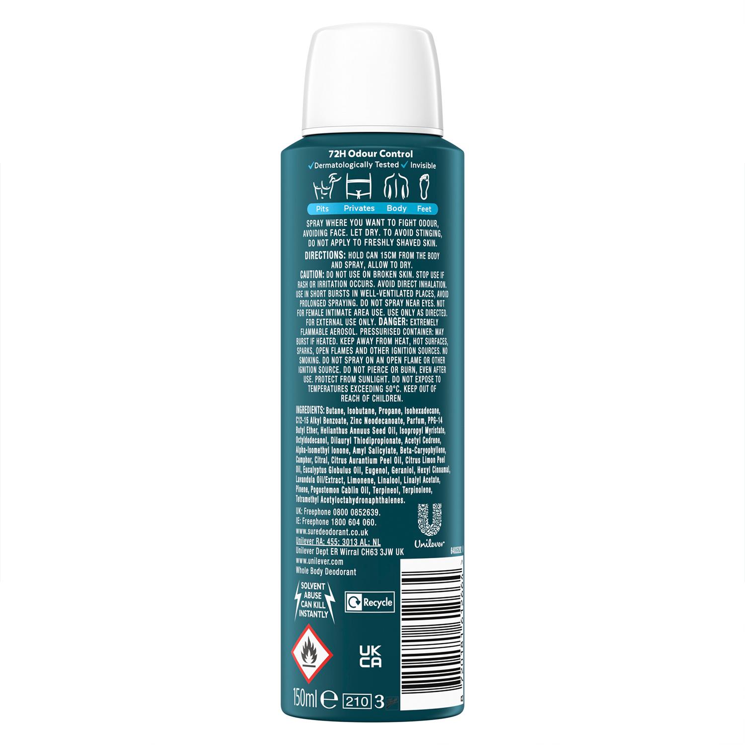 Sure Men Whole Body Deodorant Spray Ocean Rush & Active Fresh, 150ml - Picture 87 of 88