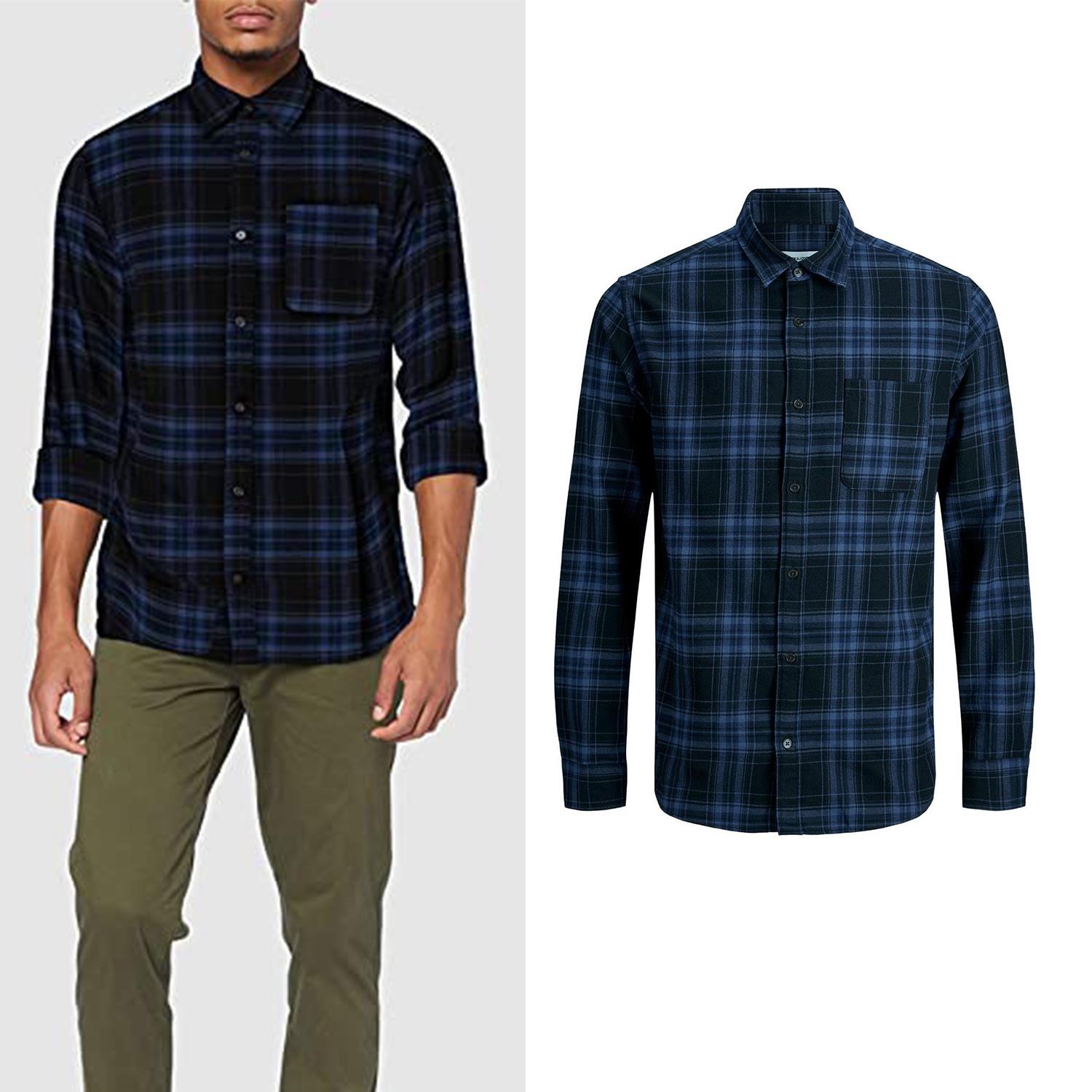 Jack & Jones Mens Casual Checked Shirt, Single Pocket, Button Cuff - Picture 13 of 30