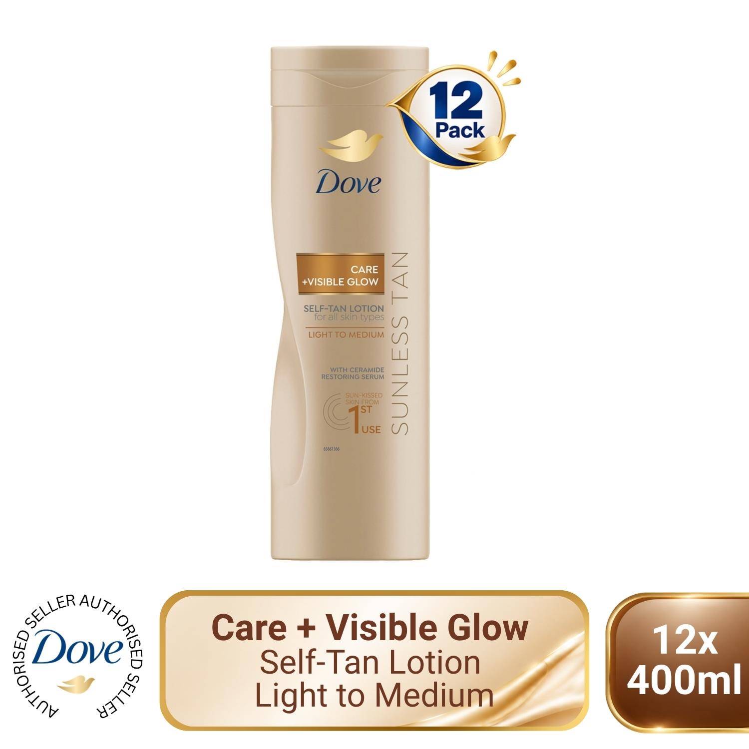 Dove Visible Glow Self-Tan Lotion Nourishing Care Light to Medium Skin, 12x400ml