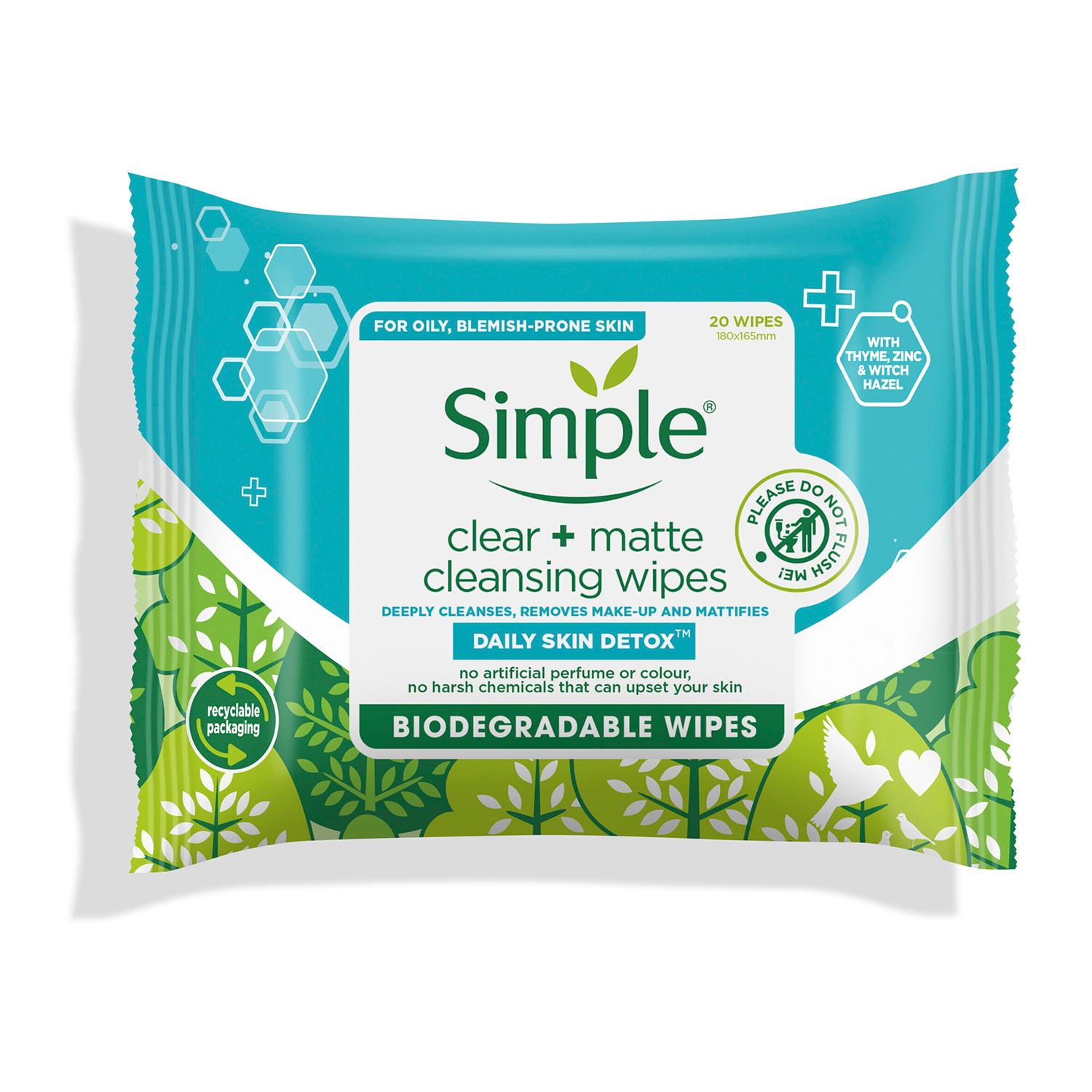 6 x 20 Wipes Simple Daily Skin Detox Matte & Clear Wipes For Oily Skin - Picture 16 of 22