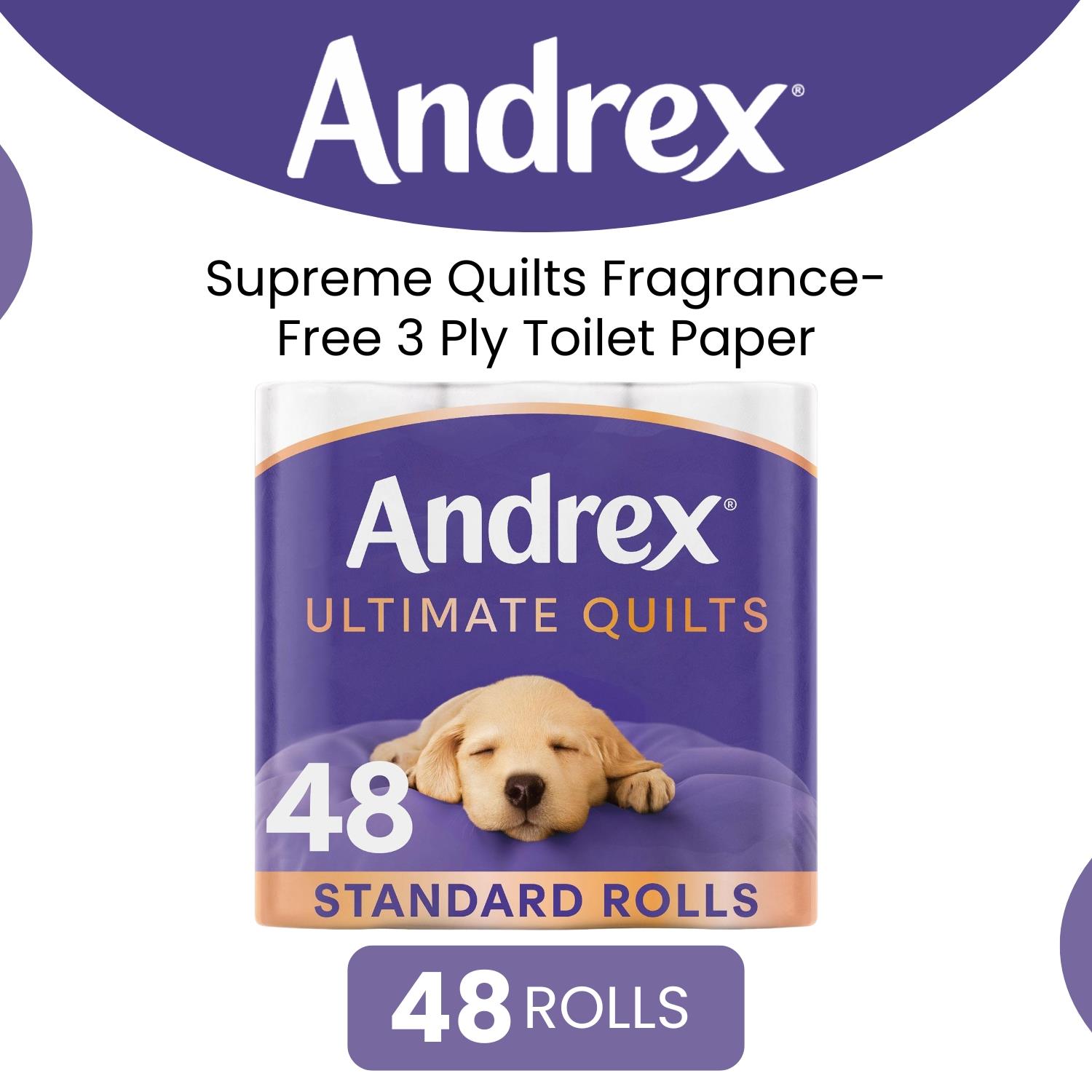 Andrex Supreme Quilts 3 Ply Toilet Rolls Fragrance-Free Quilted Soft Tissue