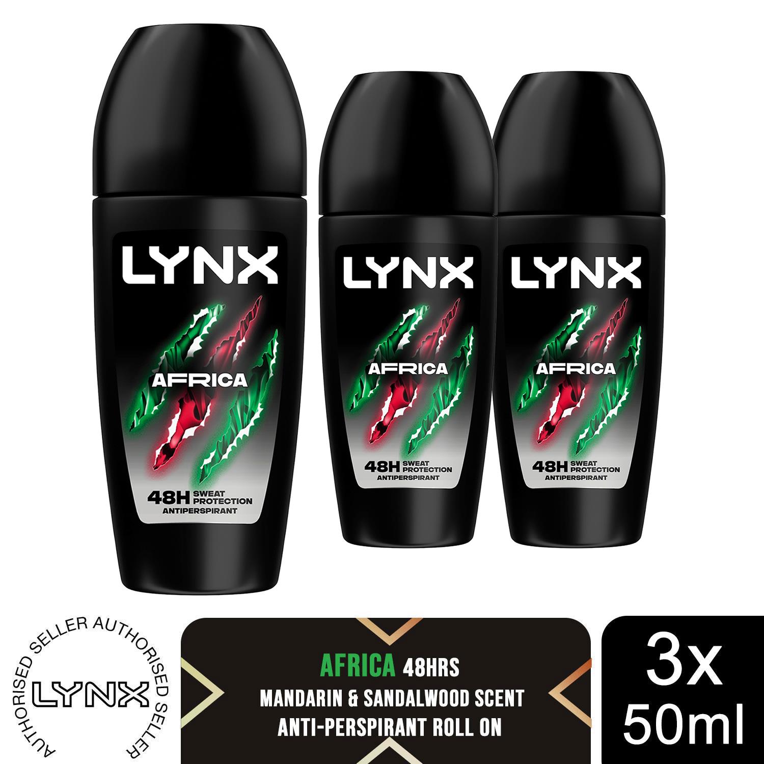 Lynx Africa Anti Perspirant Roll On 50ml 3 Pack Mens Deodorant 48H Protection