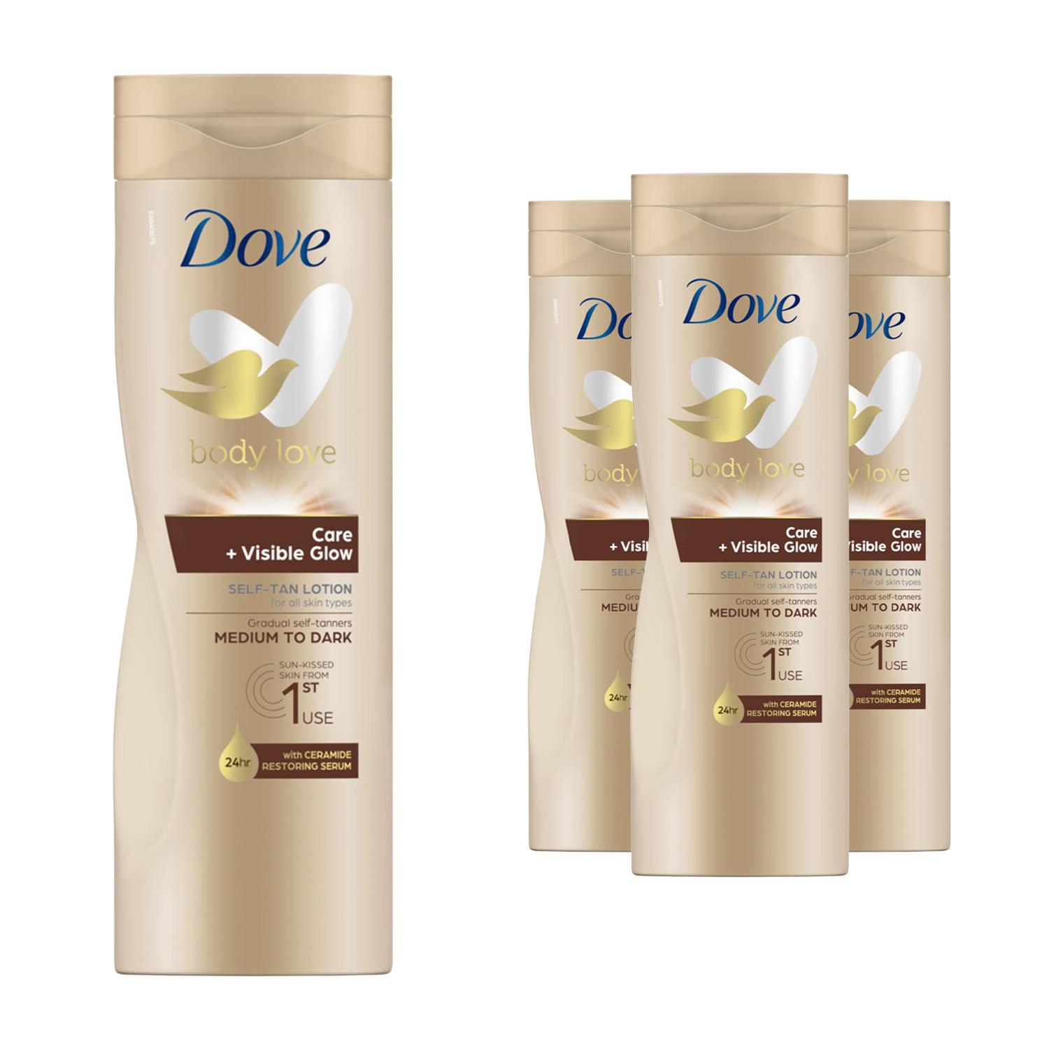 Dove Self Tan Body Lotion Pflegende Tiefenpflege + Feuchtigkeitslotion, 4x400ml