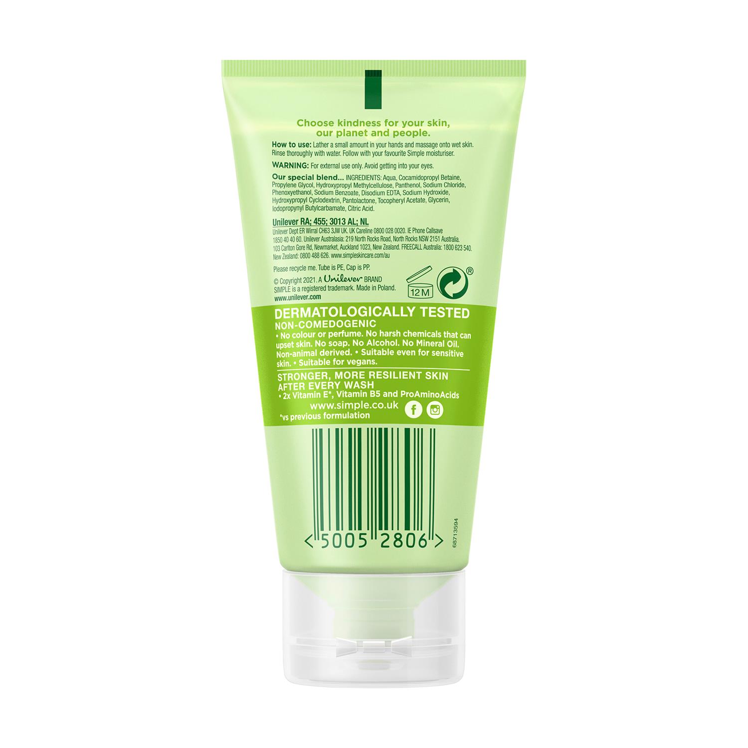 6 x 50ml Simple Kind to Skin Soap Free Refreshing Facial Gel Wash - Picture 18 of 20