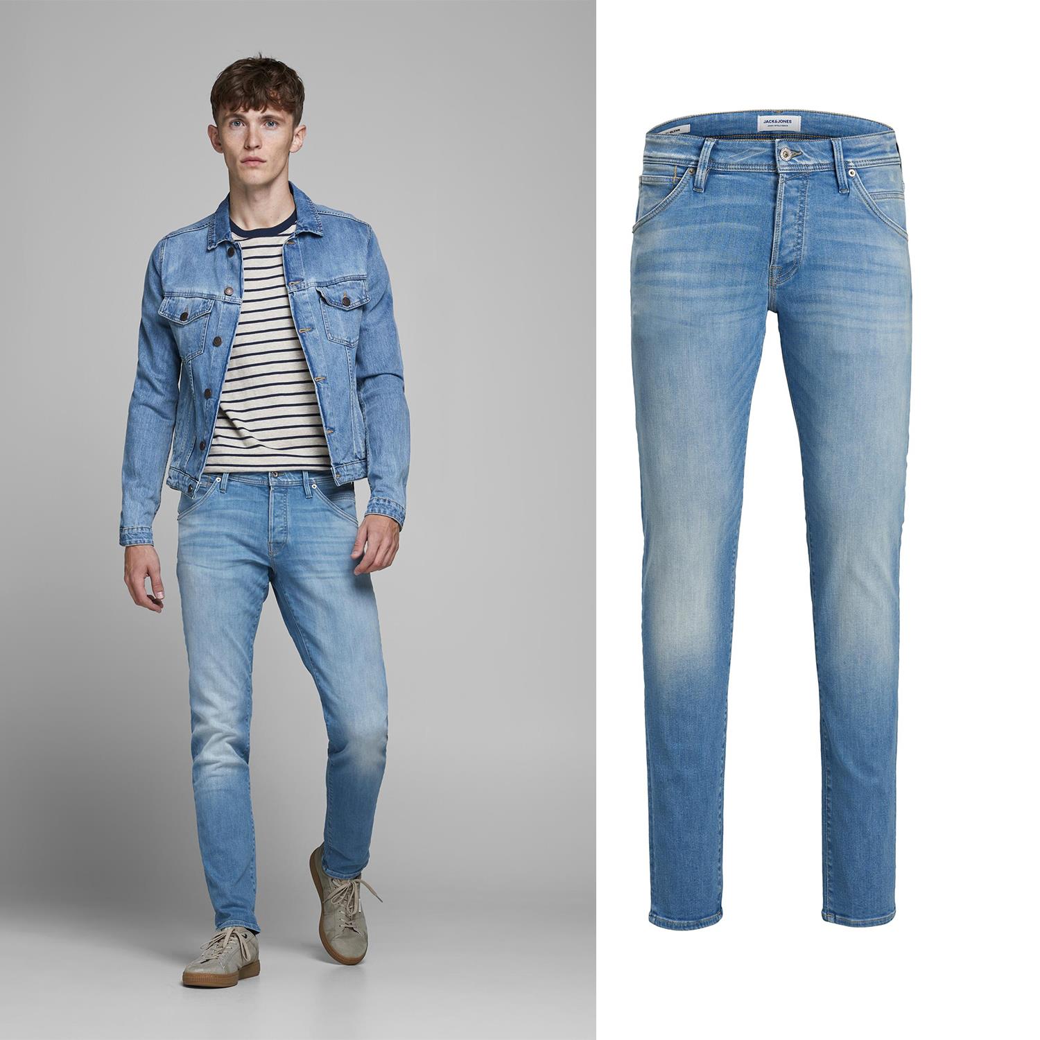 Mens denim jeans, Jack & Jones Glenn fox, Slim fit Blue Black or Light Blue Wash - Picture 21 of 30