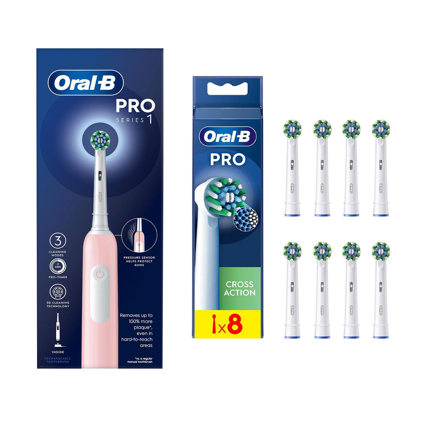 Oral-B Pro 1 Cross-Action Elektrische Zahnbürste Pink 3 Modi mit 8x Nachfüllköpfen - Bild 43 von 65