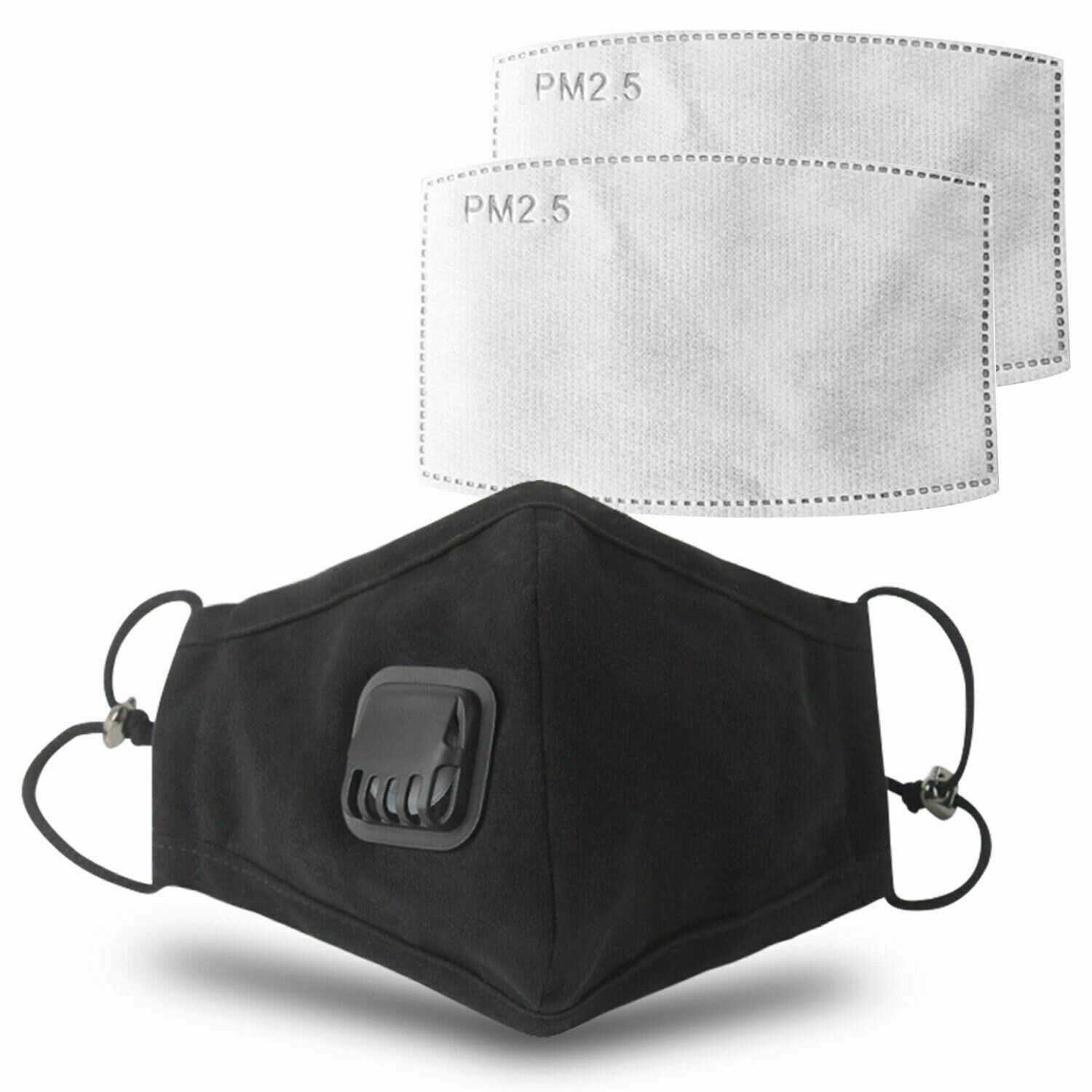 Anti Pollution Washable Cotton Face Mask with Replaceable Valve Filter, Black