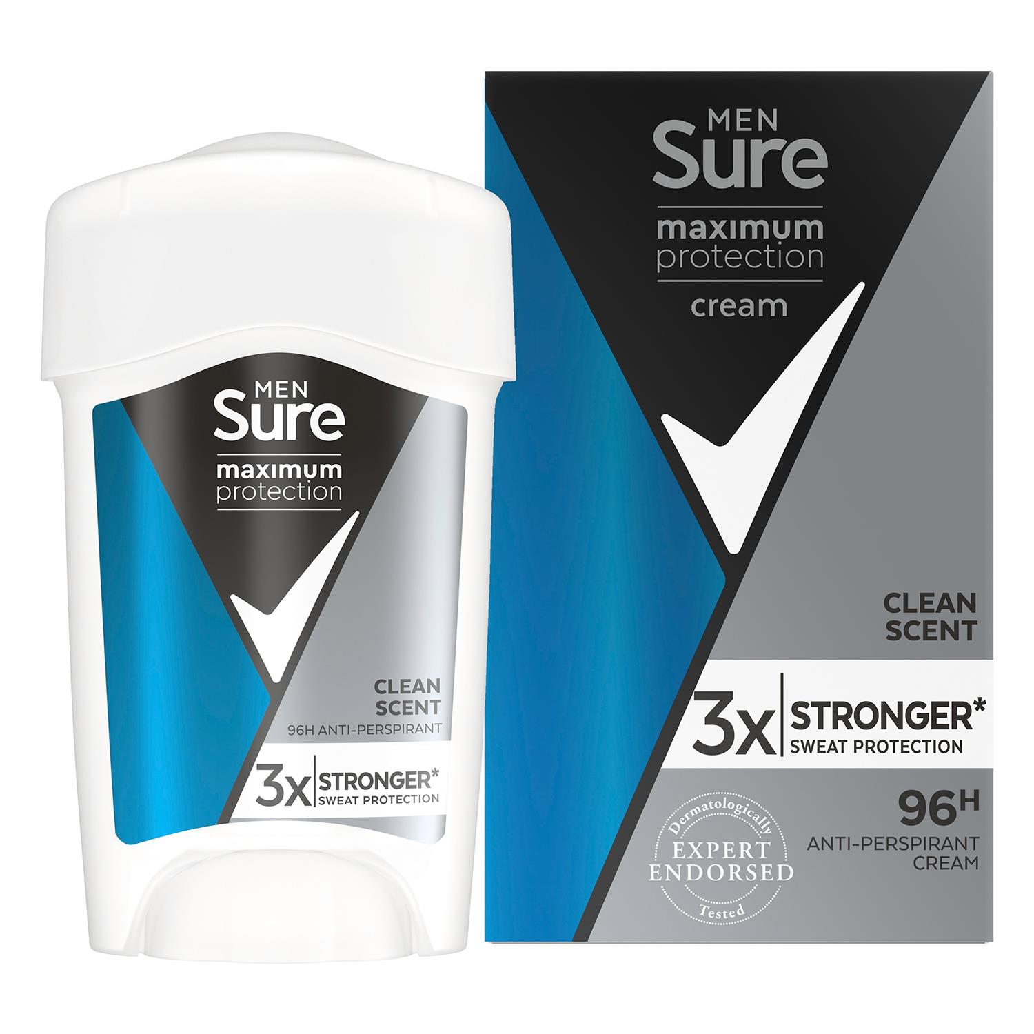 Sure Men Clean Scent or Sports Active Anti-Perspirant Cream Stick, 3 Pack, 45ml - Picture 13 of 17