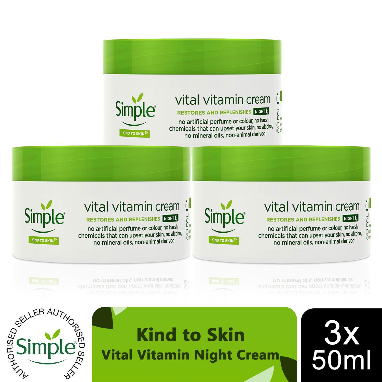 3 x 50ml Simple Kind to Skin Vital Vitamin Night Cream for Sensitive Skin