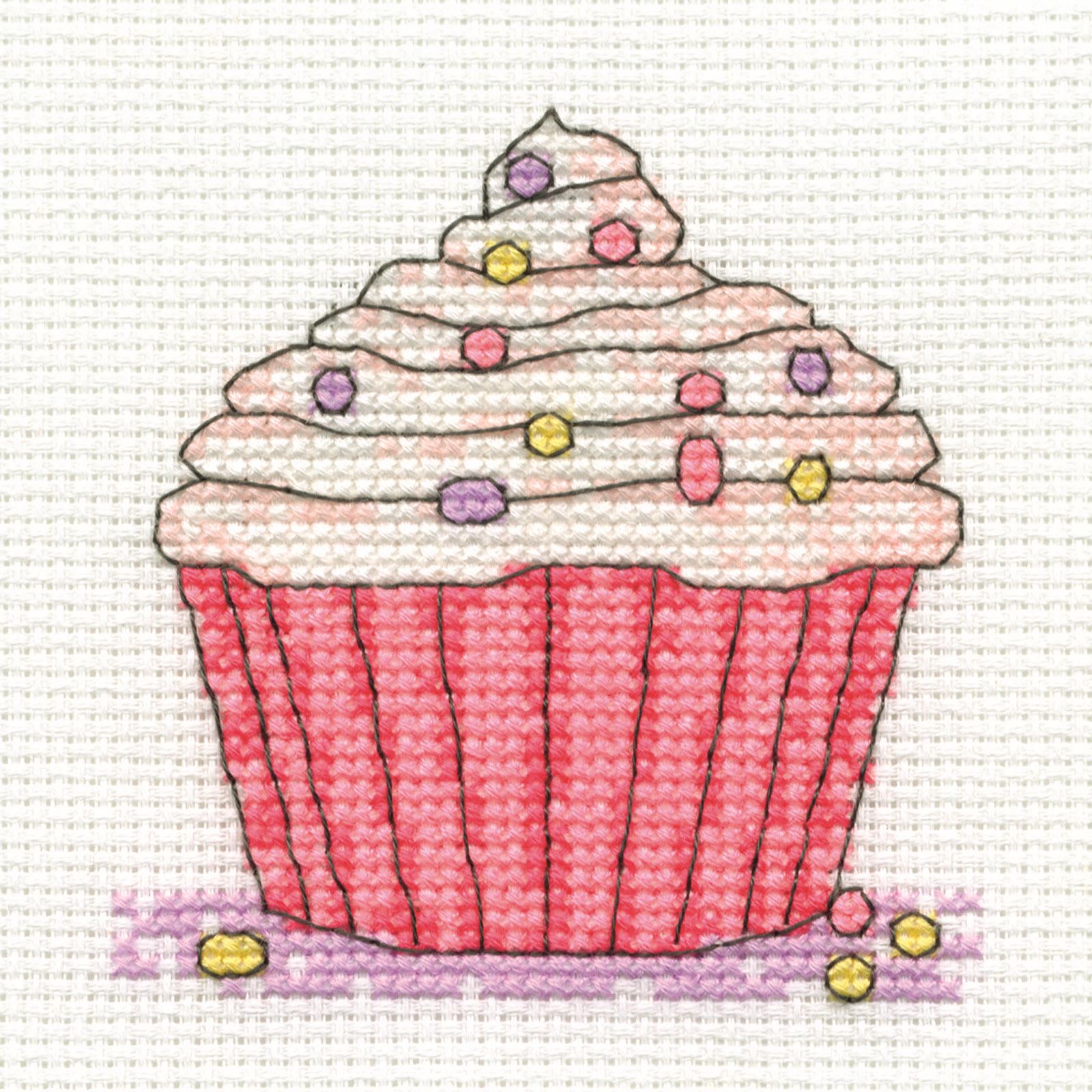 DMC Mini Cross Stitch Kits Pink Ribbon Foundation Hearts, Cupcakes