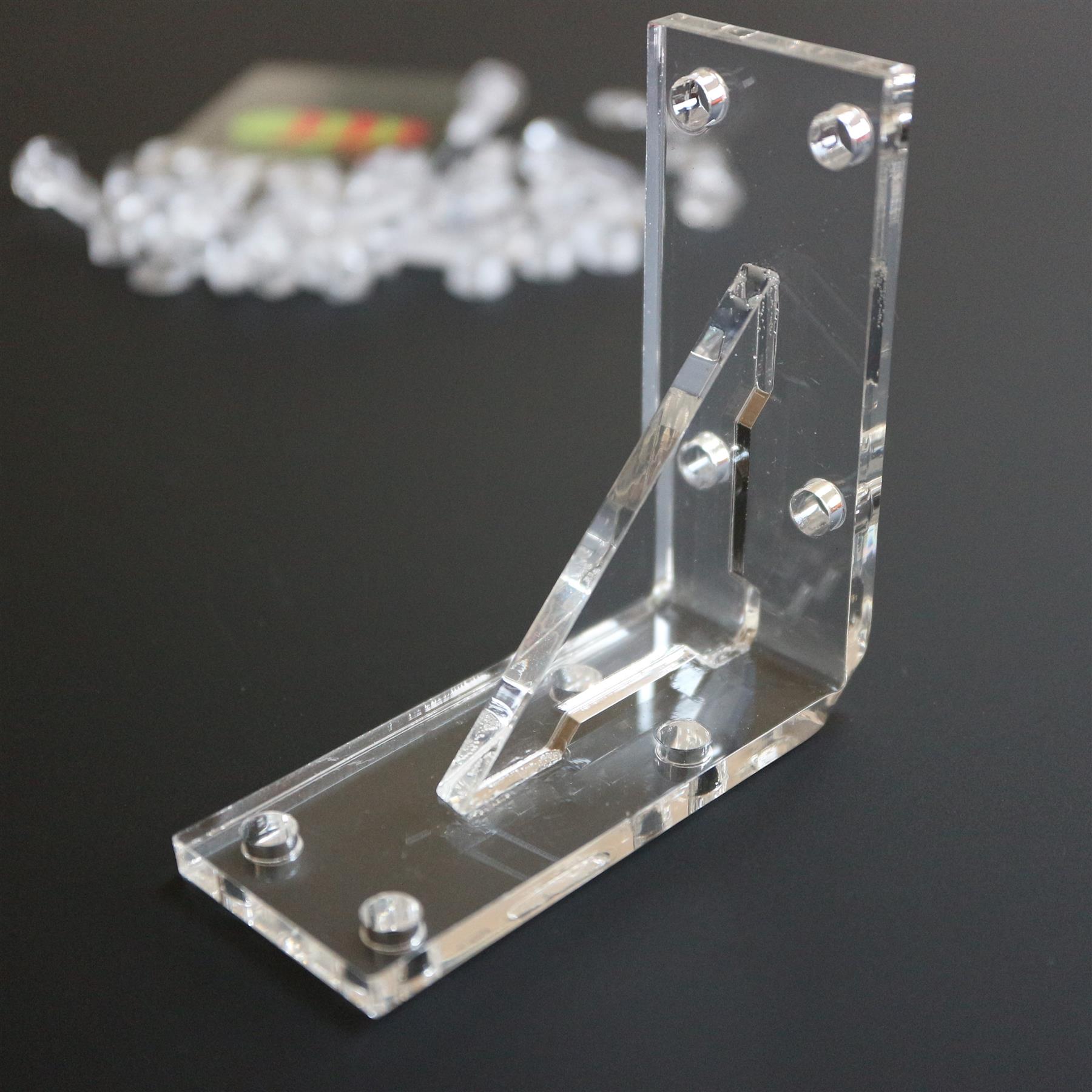 4x V4, 5mm thick, Reinforced Angled L Brackets, Clear Acrylic + 40x M5