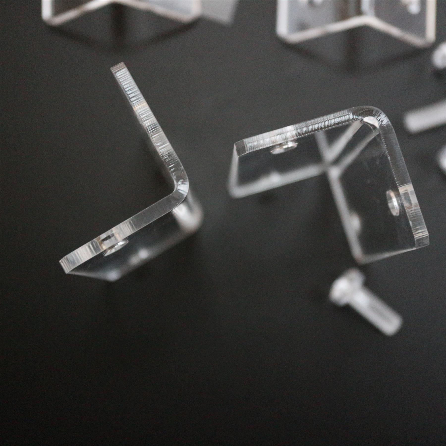 4x Angled L Brackets Polished Clear Transparent Perspex Acrylic + 20x