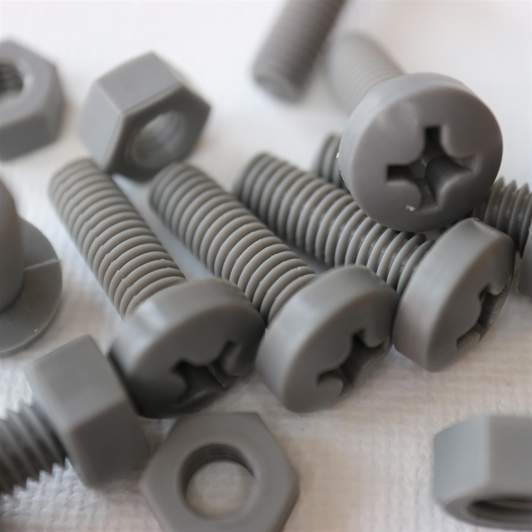 20x Grey Screws Plastic Nuts & Bolts, Washers, M6 x 20mm, Anti