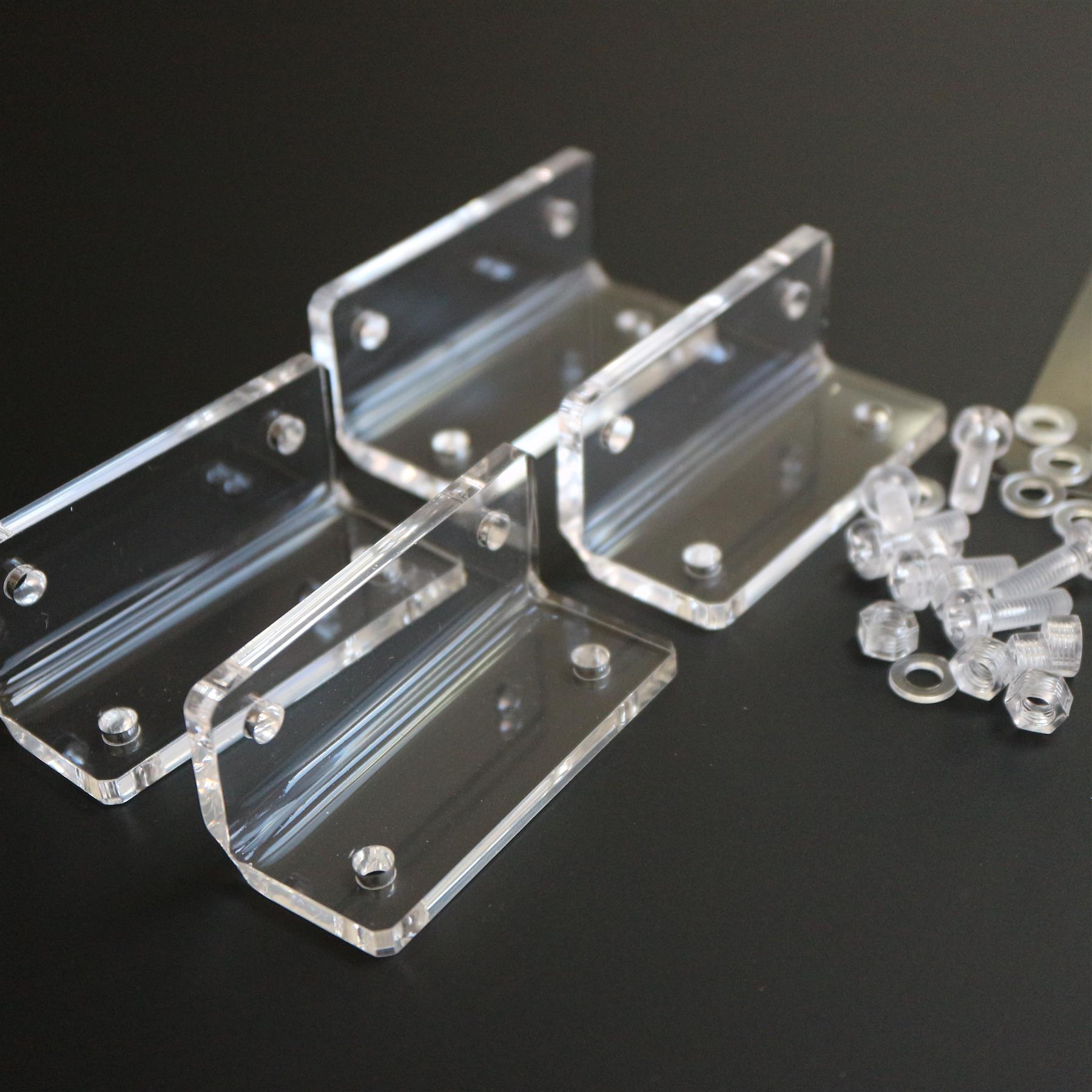 4x V2, 5mm thick, Angle L Brackets Clear Perspex Acrylic + 20x M5 Bolts