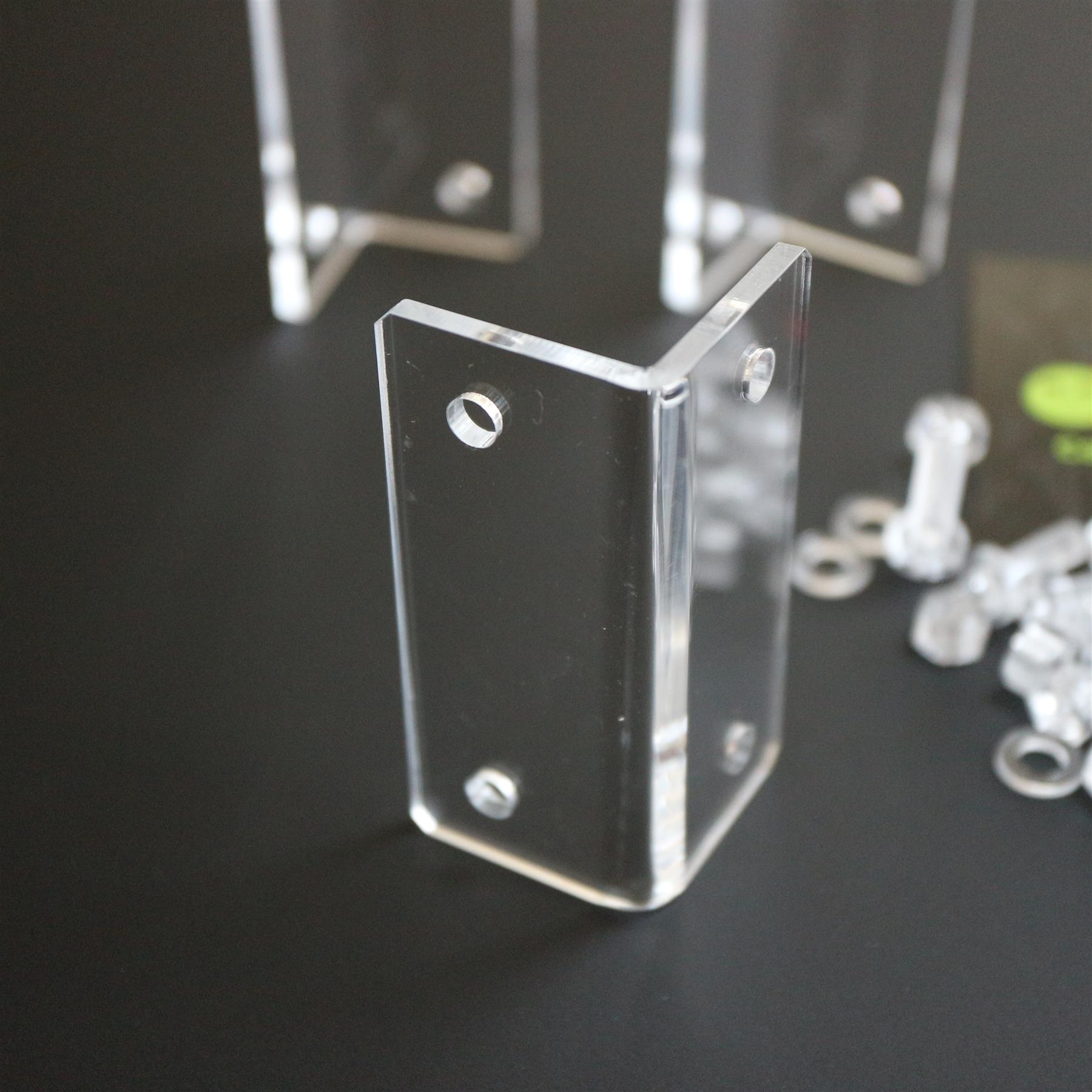 4x Angled L Brackets Polished Clear Transparent Perspex Acrylic + 20x