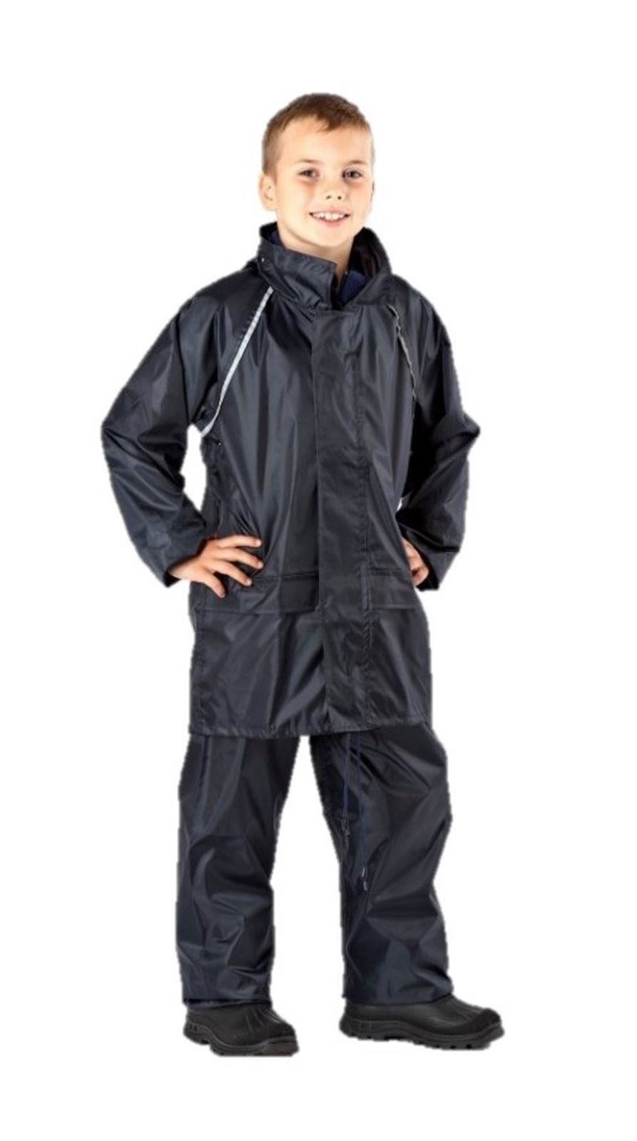 Boys Childrens Navy Camo Waterproof Rain Suit Coat Trousers Pants