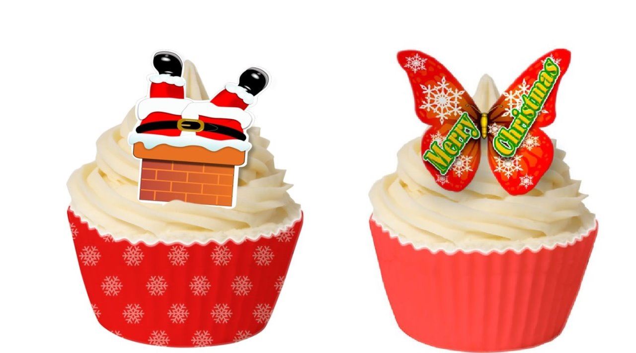 Christmas Cupcake Toppers Edible Wafers Decorations Decor Xmas