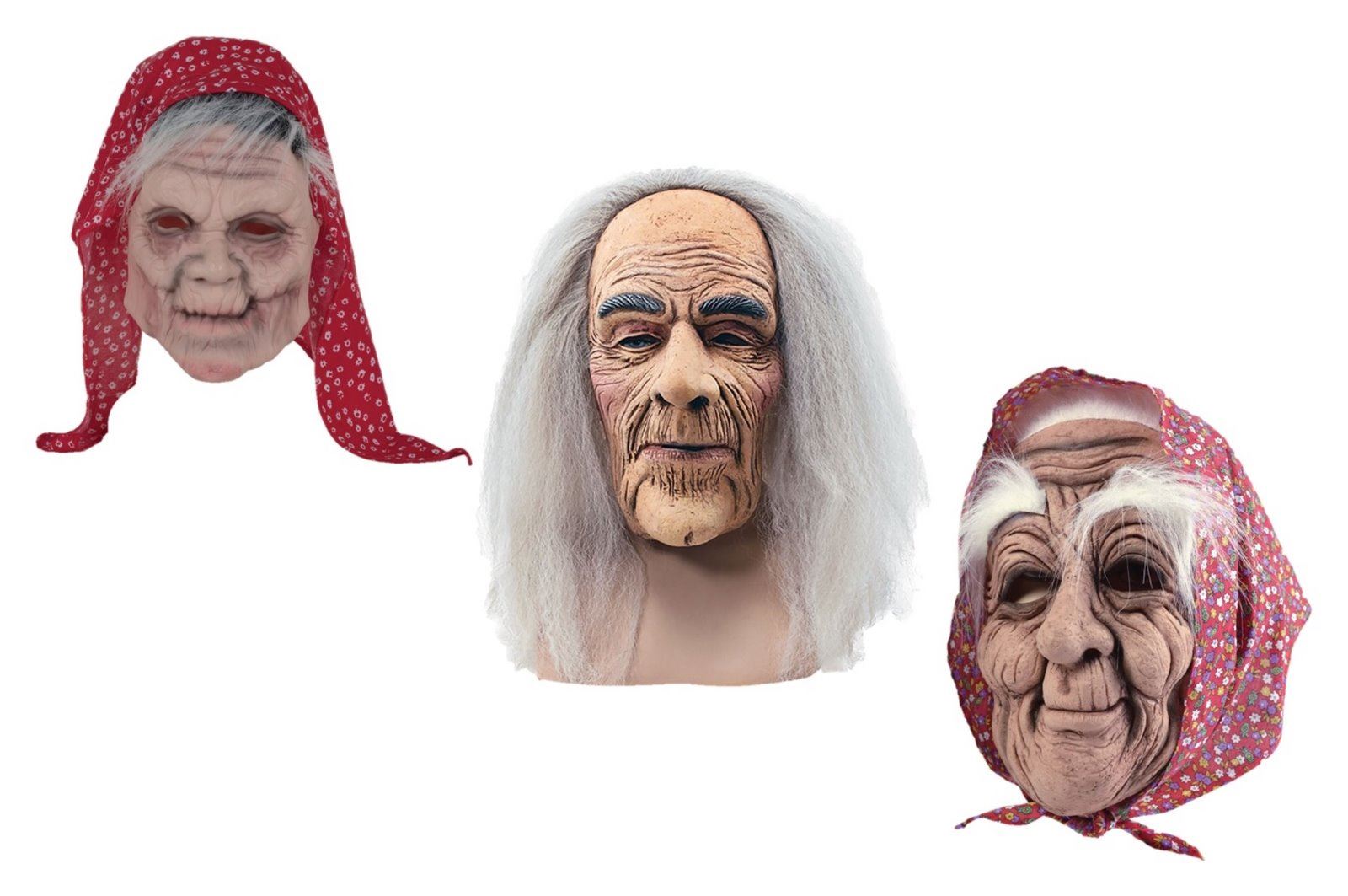 Old People Creepy Mask Latex Grey Hair Wig Halloween Fancy Dress