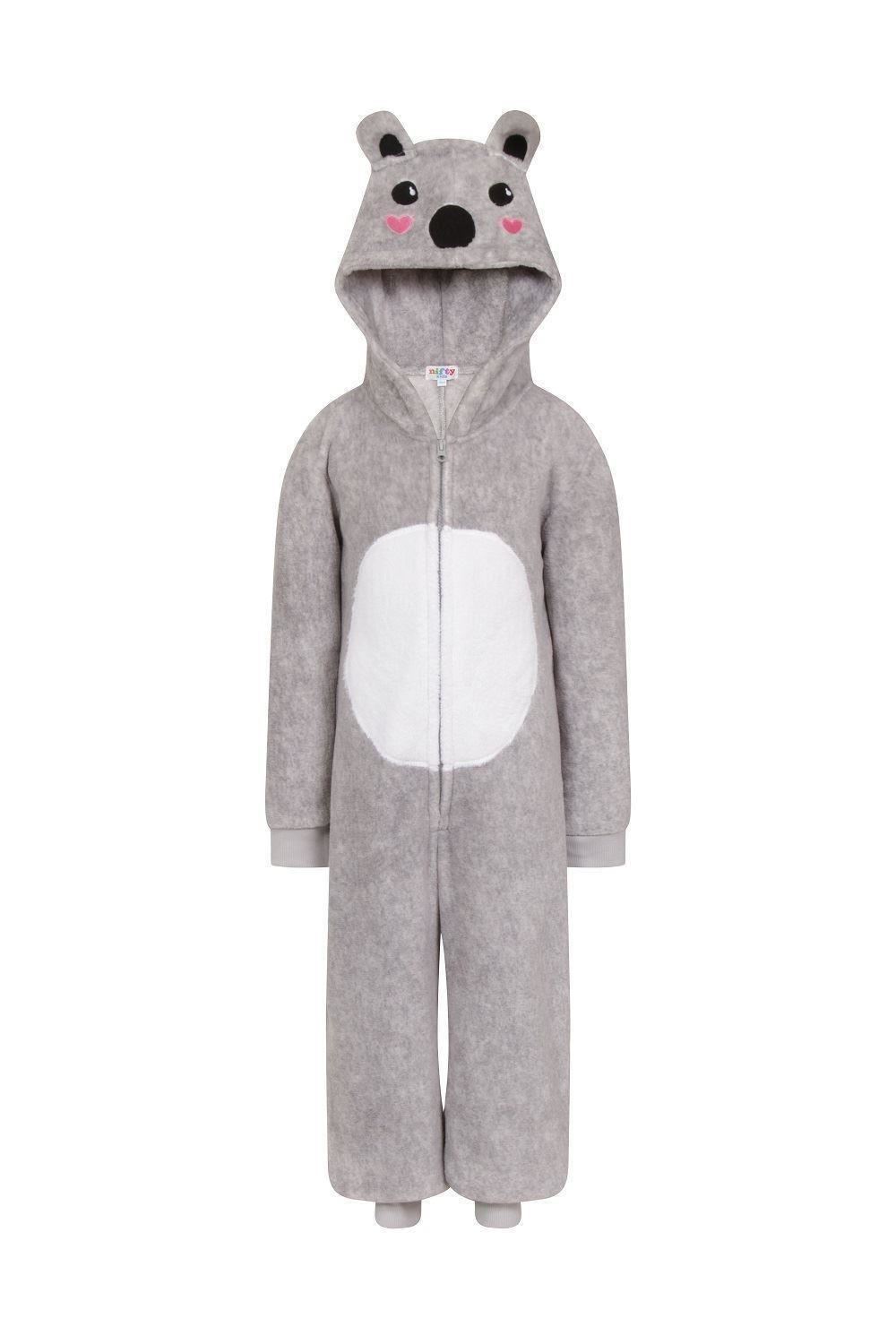 Girls onesie pyjamas pajamas koala fleece hooded age 3 4 5 6 7 8 9 10