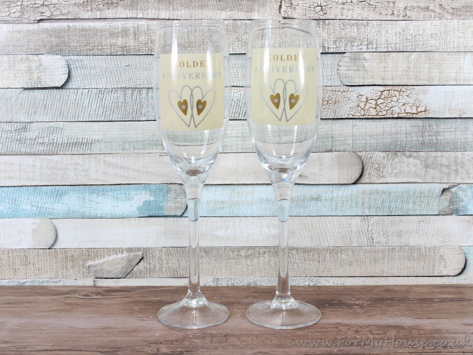 Golden Anniversary champagne flutes wedding 50th wine glass