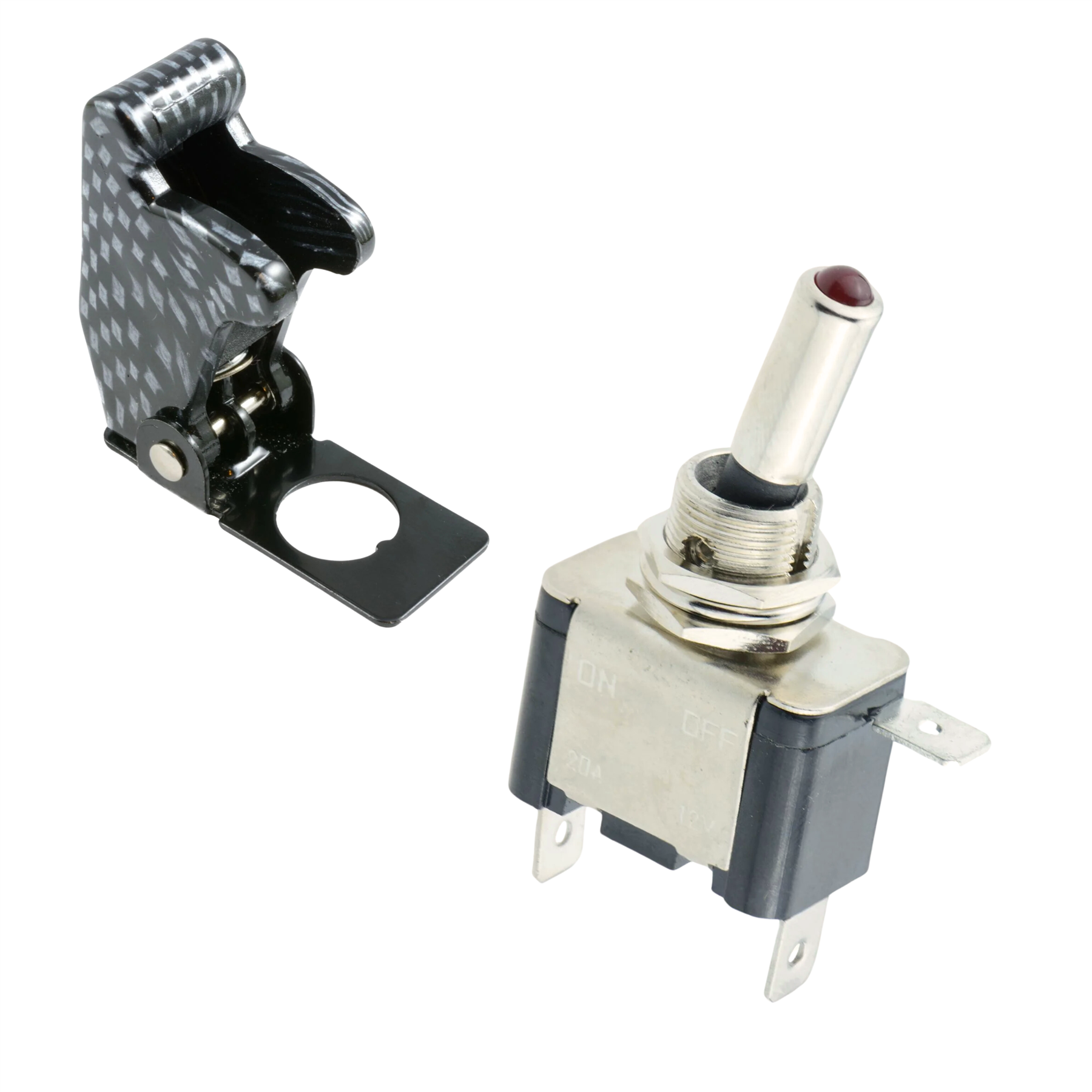 Red illuminated LED Toggle Switch With Carbon Missile Style Cover Car Dash 12V