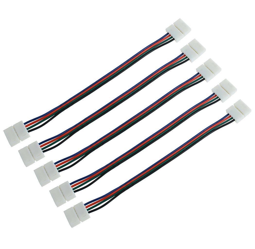 5 x RGB 10mm 4-Pin Striscia Led Connettore a Doppio Attacco 200mm Cavo