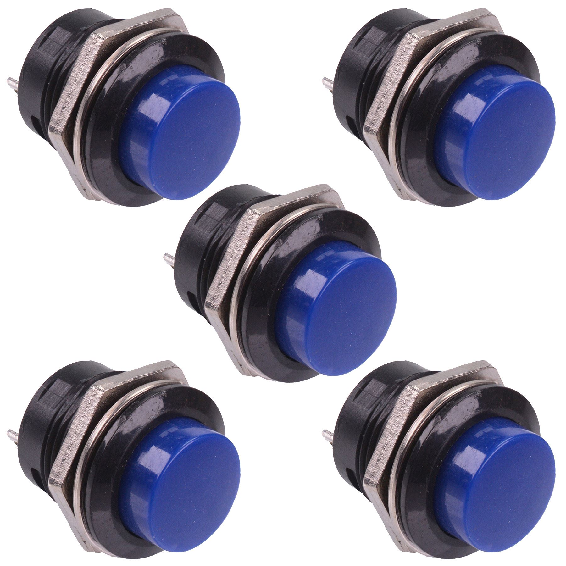 thumbnail image 2 of 2-Pack SPST Normally Open Momentary Push Button Switch – Blue Plunger, Round, Solder Lug (32728B) 2 of 4