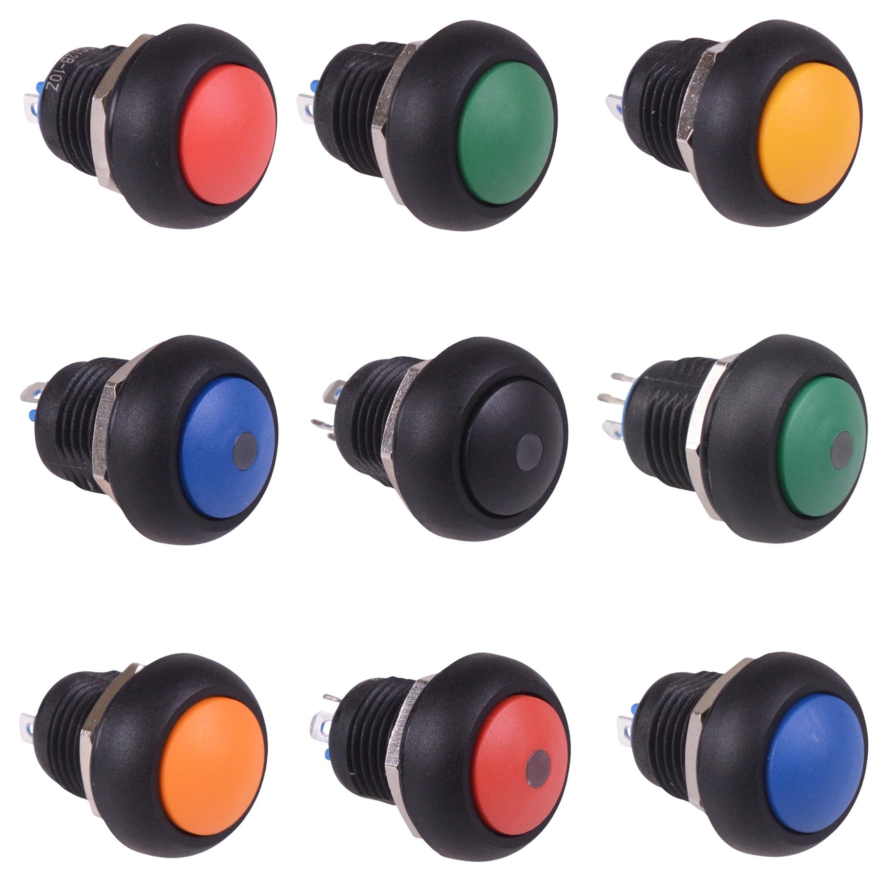 thumbnail image 2 of 12mm Waterproof Latching Push Button Switch – IP65 SPST On-Off, 2A DC, Solder Terminals 2 of 6