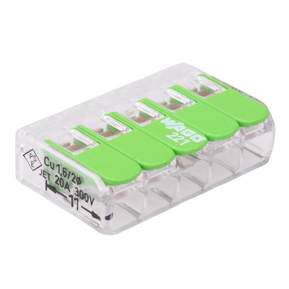 2 3 or 5 Way 221-420 Series WAGO Green Lever Connector