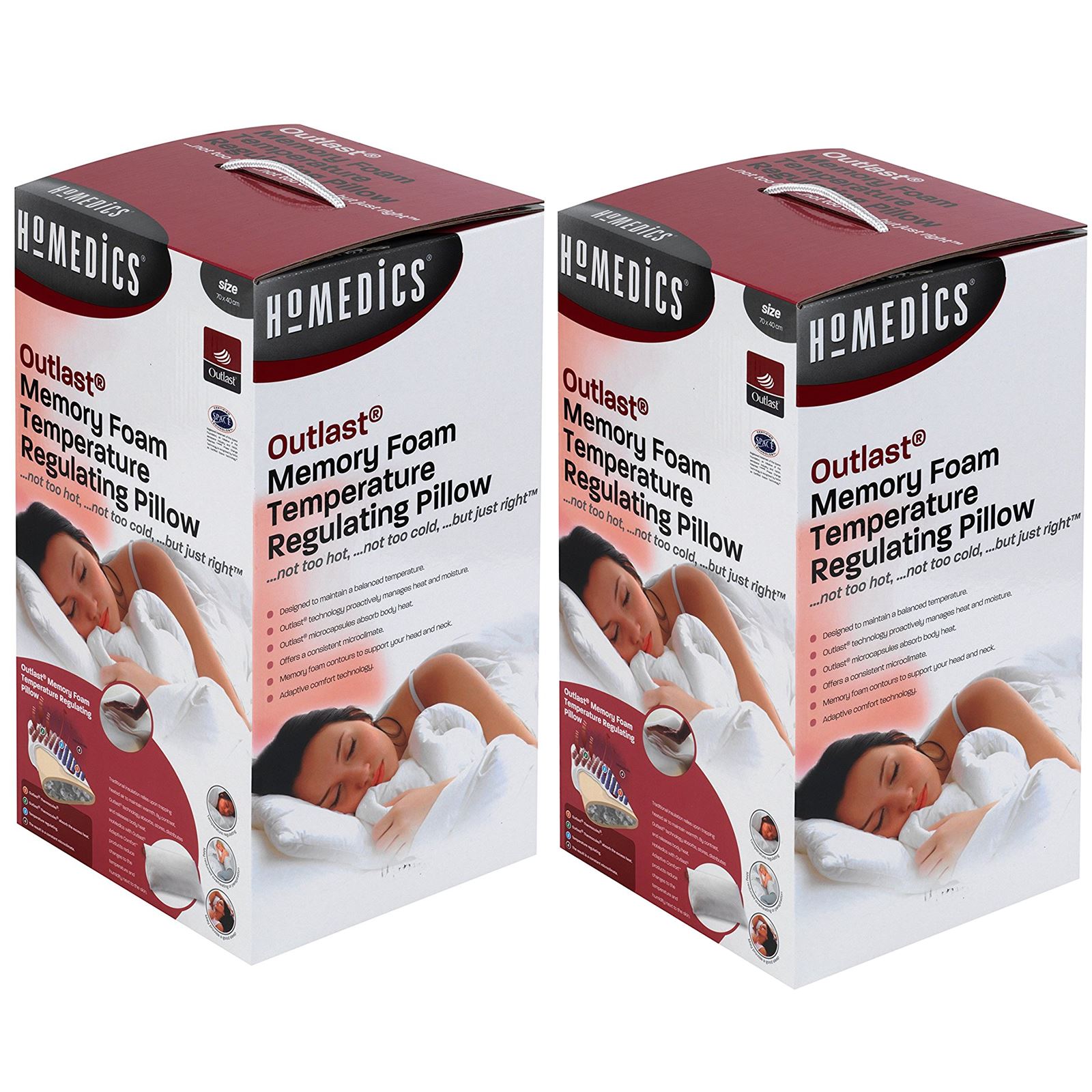2PCS Outlast Homedics Pillow Memory Foam Temperature Regulating Polyester White eBay