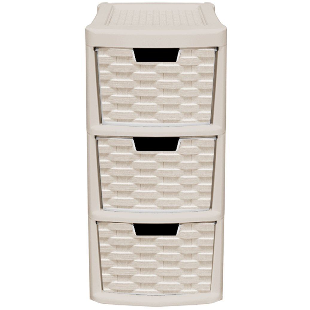 Crazygadget Rattan Style Plastic 3 Drawer Tower Storage Unit