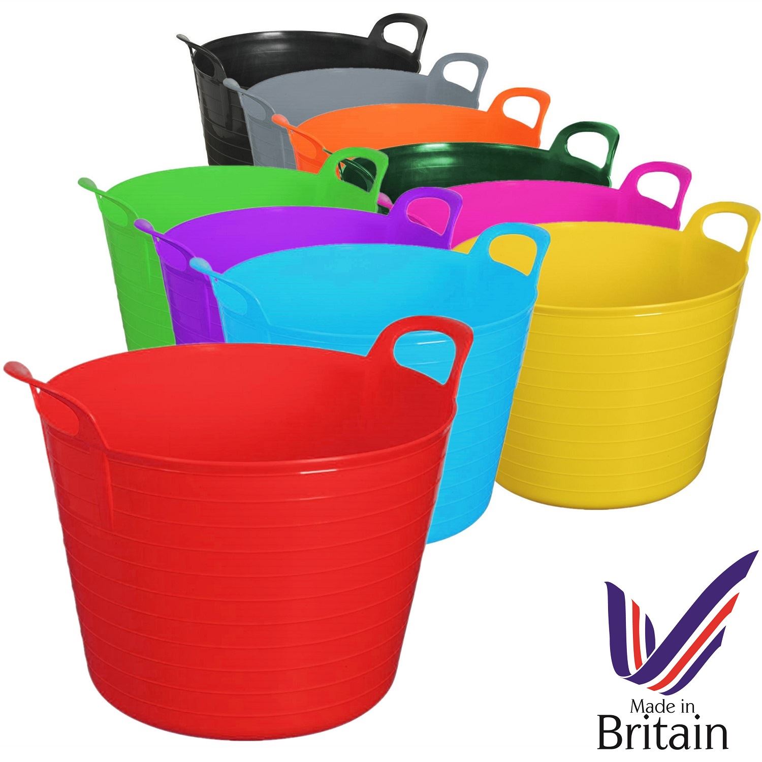 2 x 42 Litre Large Flexi Tub Home Flexible Rubber Storage Bucket MADE