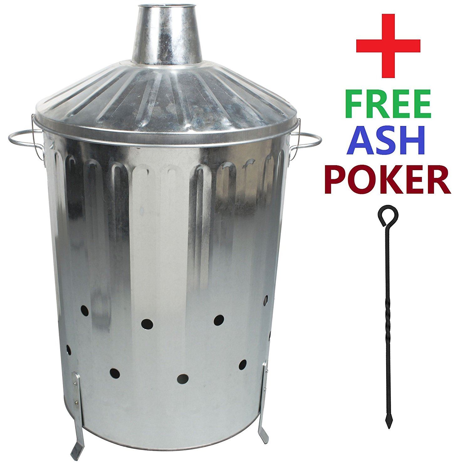 CrazyGadget® Small Medium Large Metal Incinerator Bin with Lid + Free Ash Poker eBay
