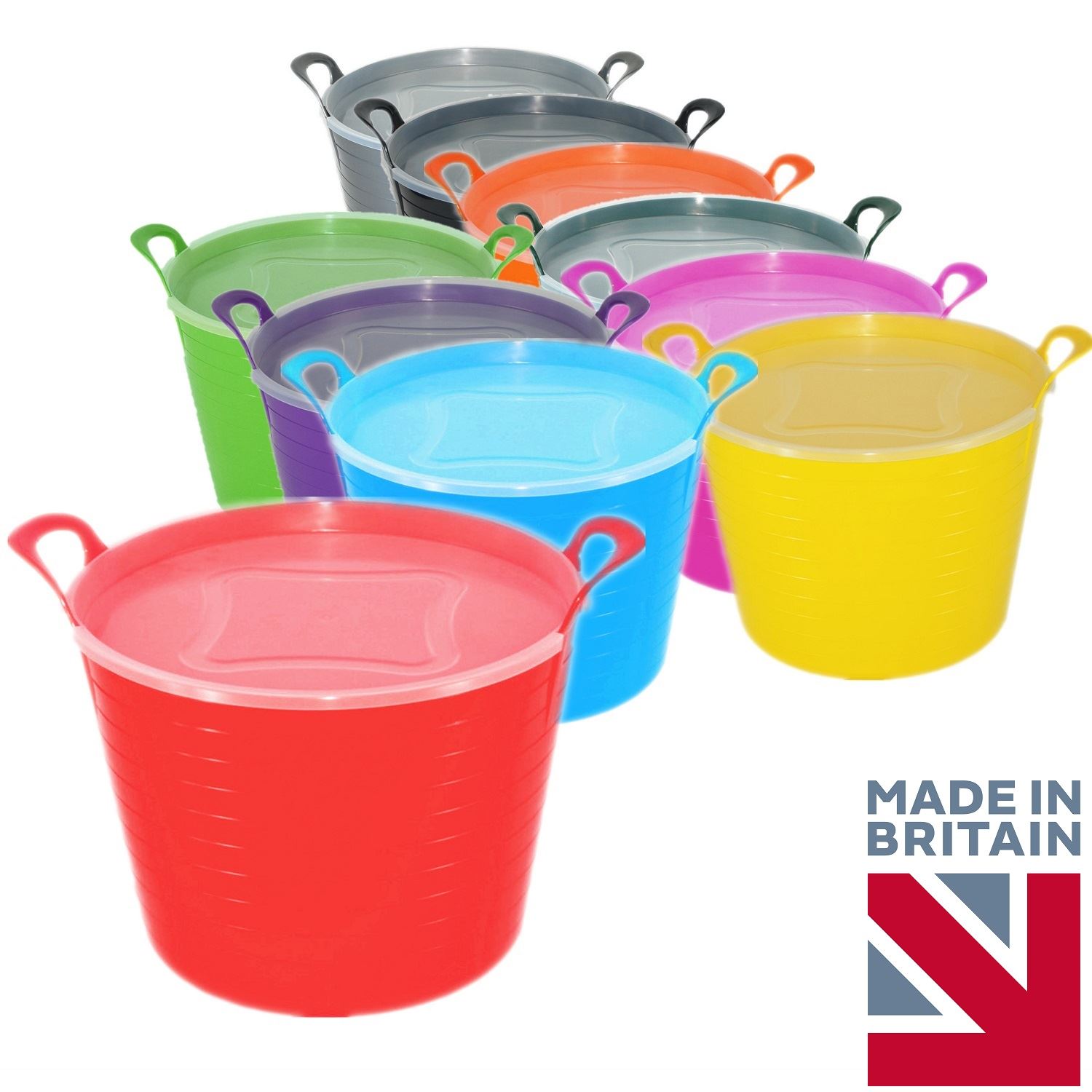 42 Litre Large Flexi Tub Garden Home Coloured Rubber Bucket Wth Lid