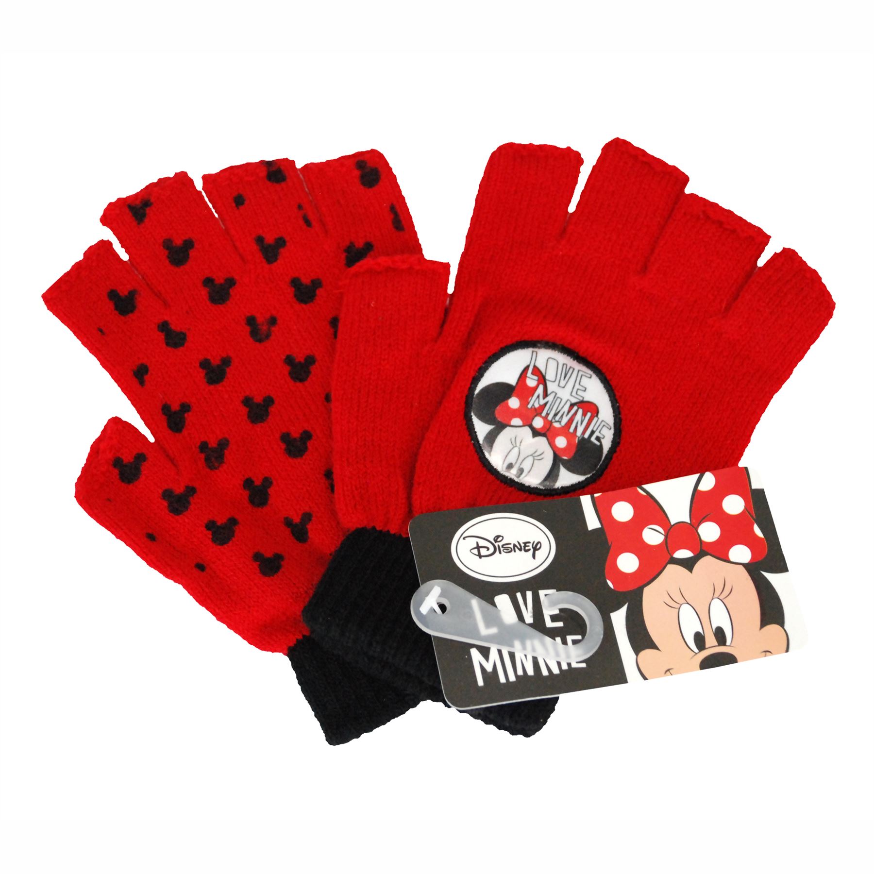 Official Disney® Minnie Mouse Fingerless Gloves Red+Black Minnie Mouse Design eBay