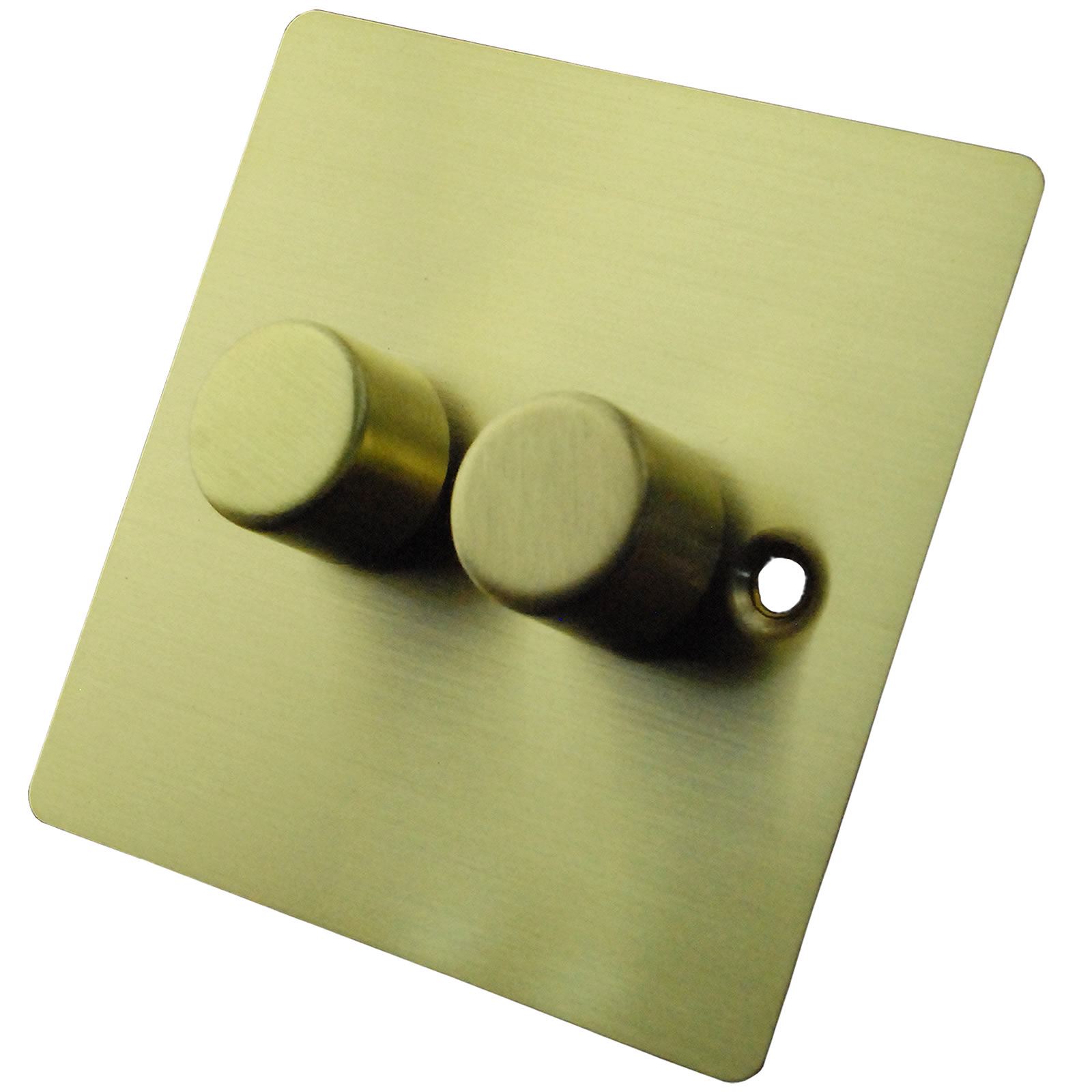 2 Gang Flat Brass Light Switch Dimmer Dimmable Push Wall Light Office