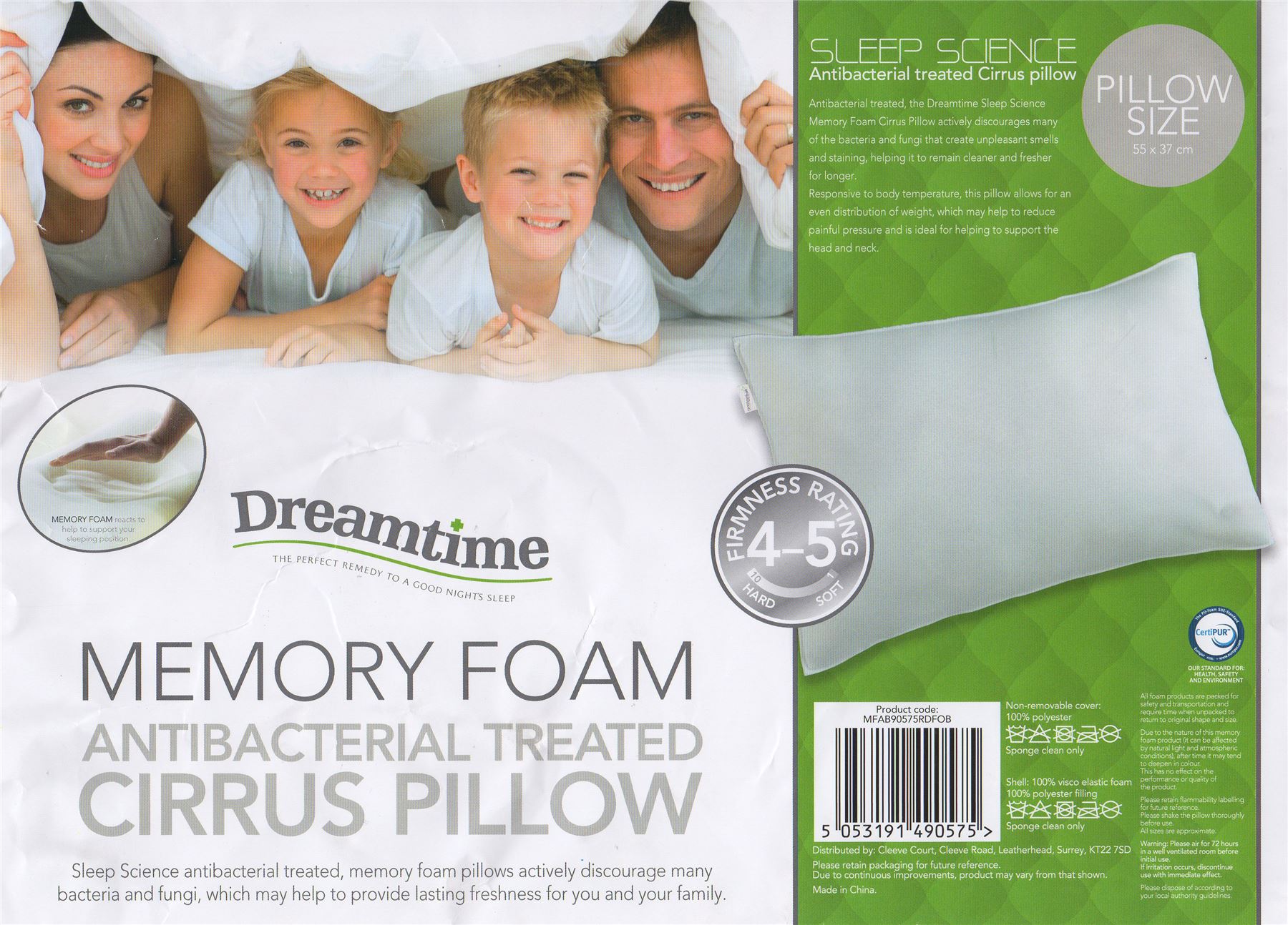 x Dreamtime Memory Foam Anti Bacterial Dreamtime Memory Foam Cirrus Pillow