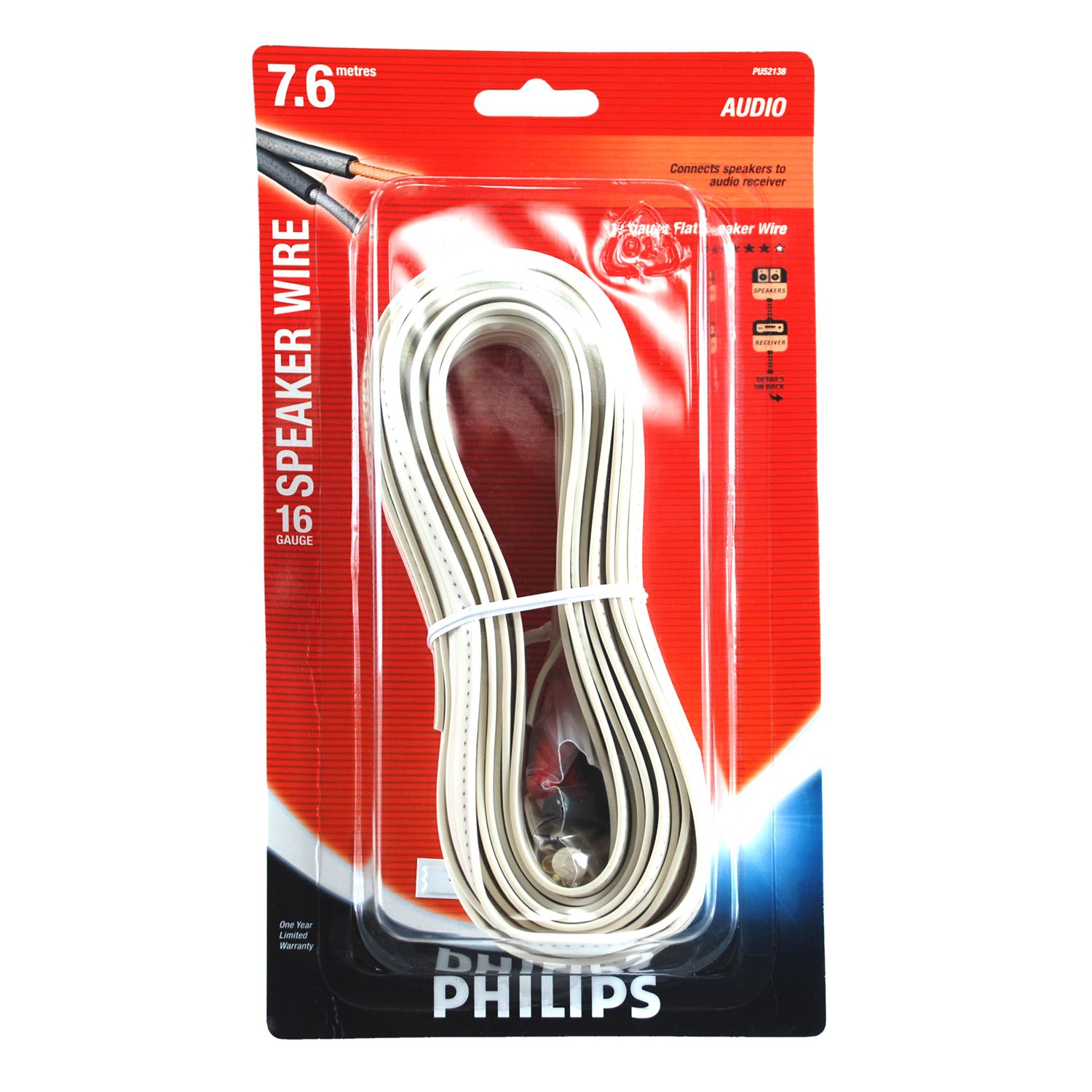 Philips 16 Gauge Flat Audio Speaker Wire PU52138 7.6M / 25FT - Multi Buy Sets - Picture 2 of 6