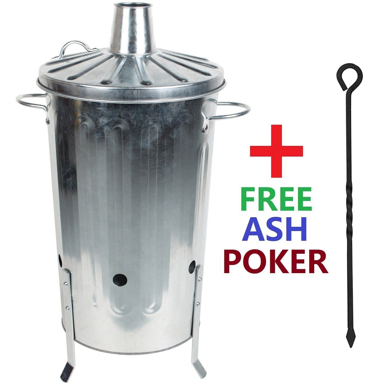 CrazyGadget® Small Medium Large Metal Incinerator Bin with Lid + Free